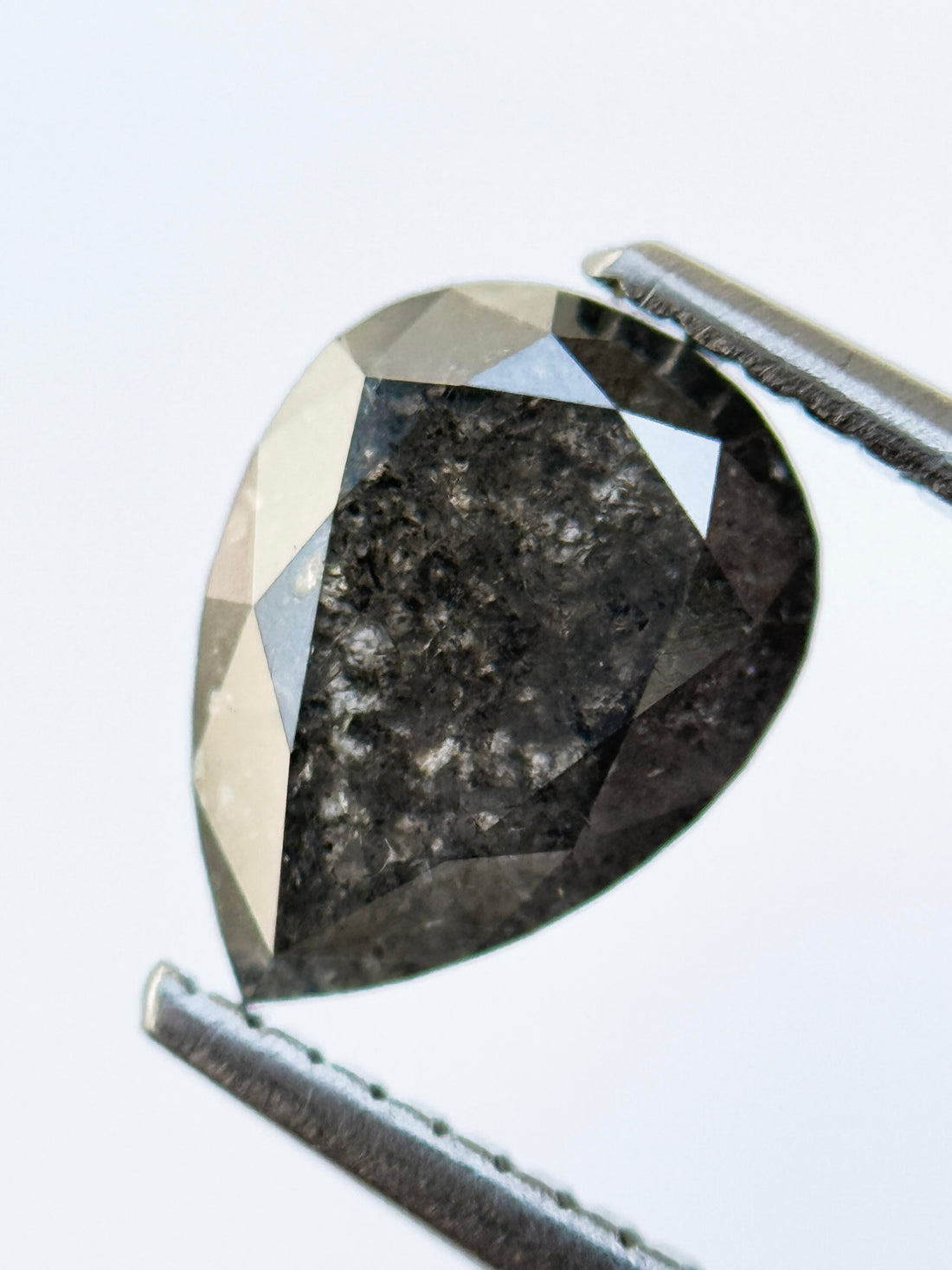 1.37 Ct Pear Rose Cut Black Natural Salt and Pepper Diamond