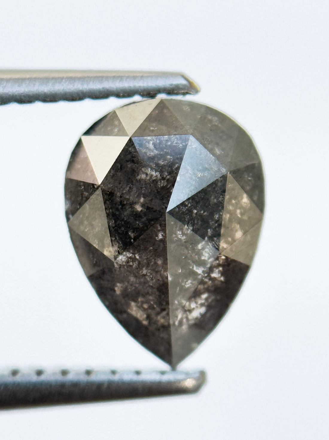 1.37 Ct Pear Rose Cut Black Natural Salt and Pepper Diamond