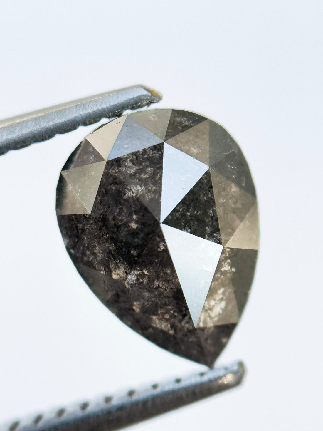 1.37 Ct Pear Rose Cut Black Natural Salt and Pepper Diamond