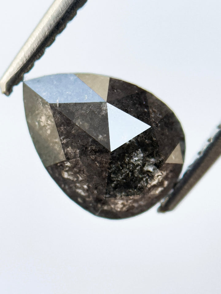 1.37 Ct Pear Rose Cut Black Natural Salt and Pepper Diamond