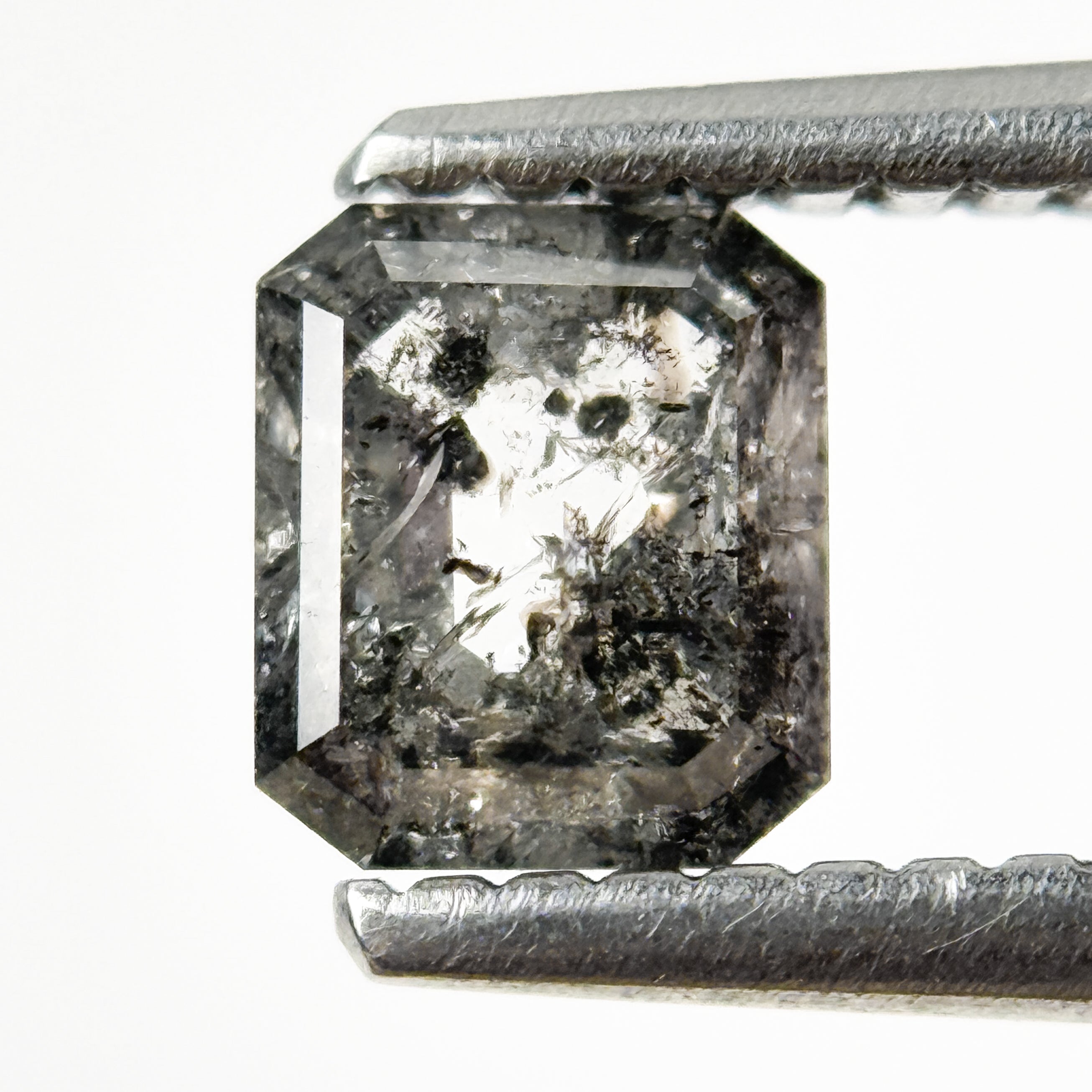 0.70 Ct Emerald Rose Cut Grey Natural Salt and Pepper Diamond