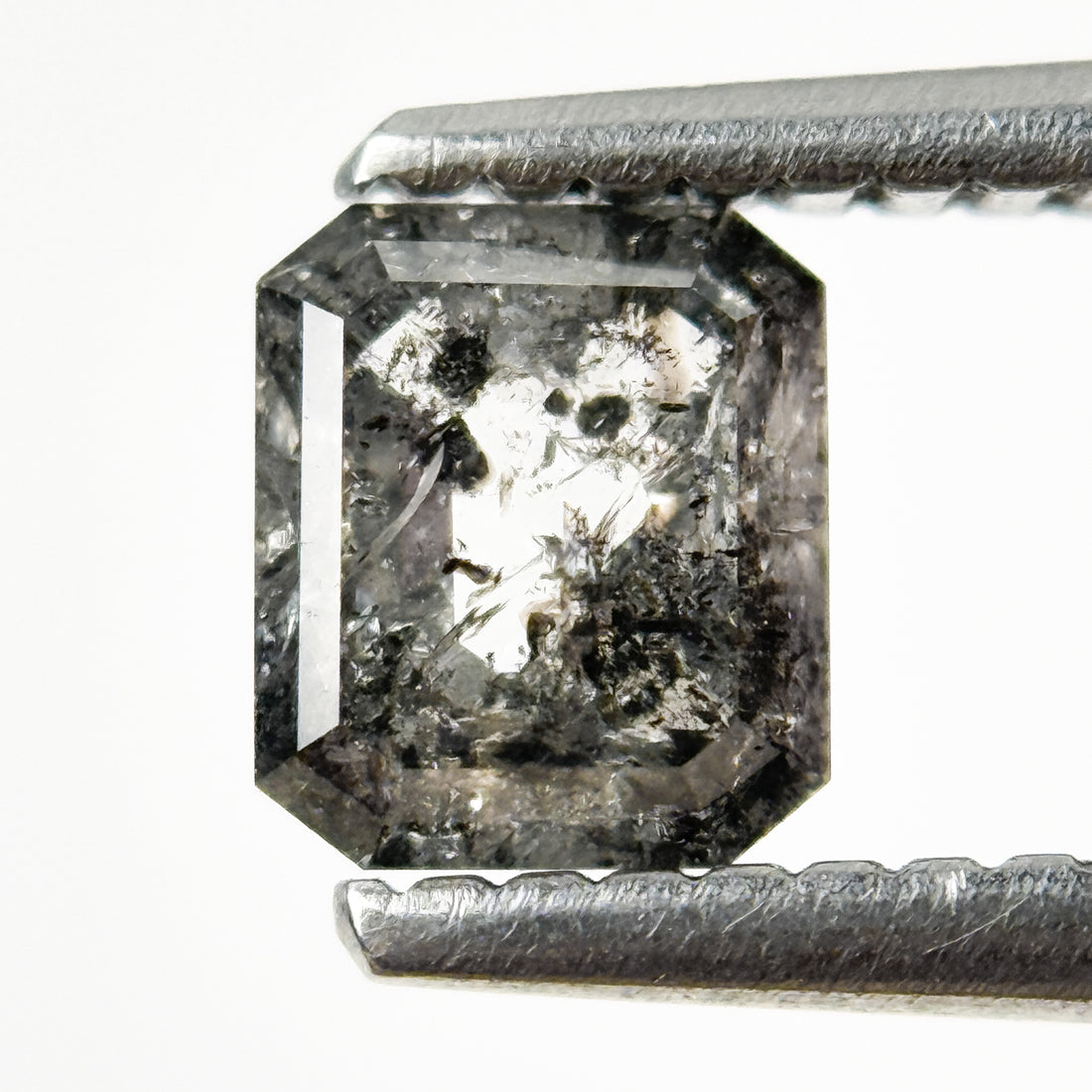 0.70 Ct Emerald Rose Cut Grey Natural Salt and Pepper Diamond