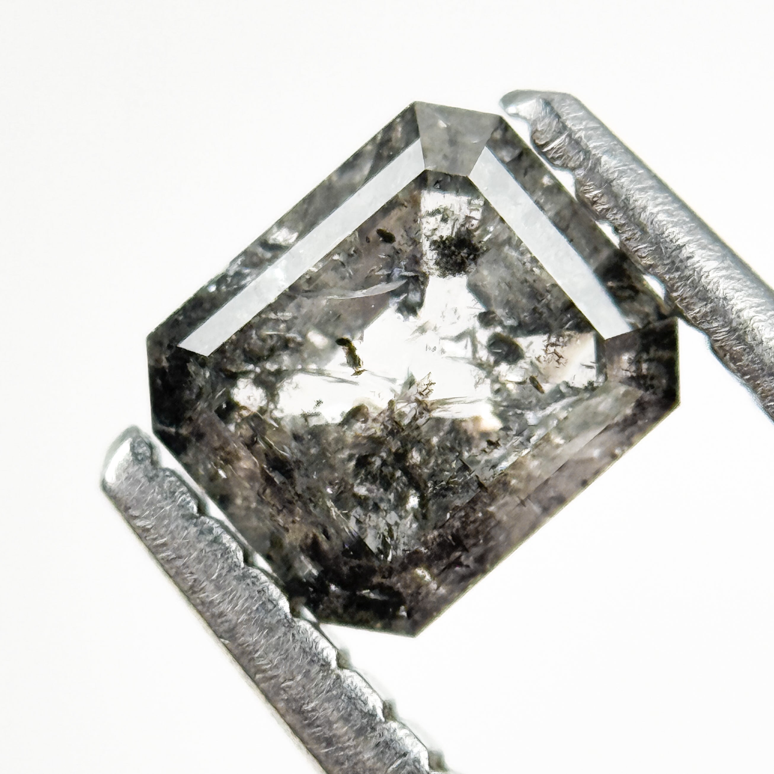 0.70 Ct Emerald Rose Cut Grey Natural Salt and Pepper Diamond