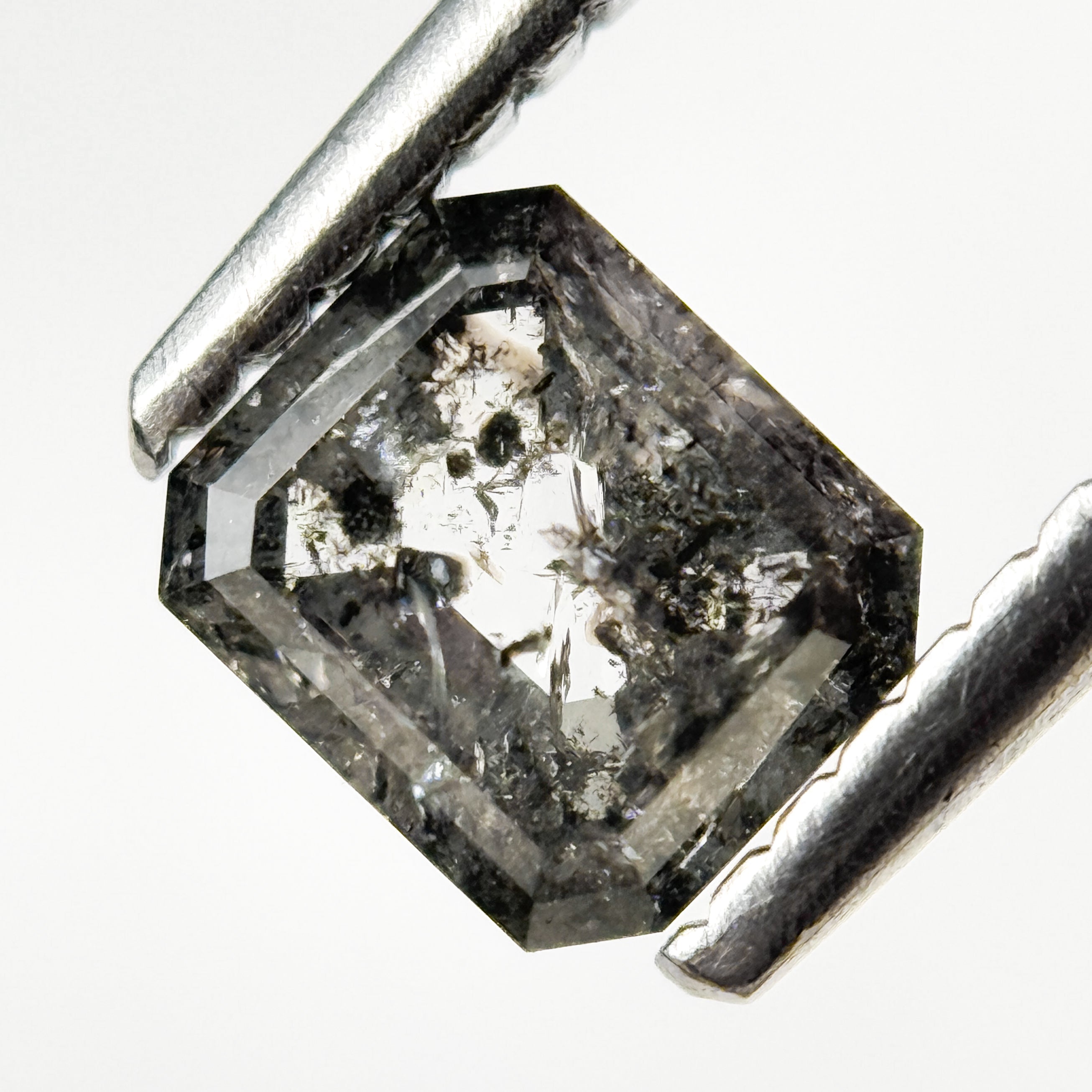 0.70 Ct Emerald Rose Cut Grey Natural Salt and Pepper Diamond