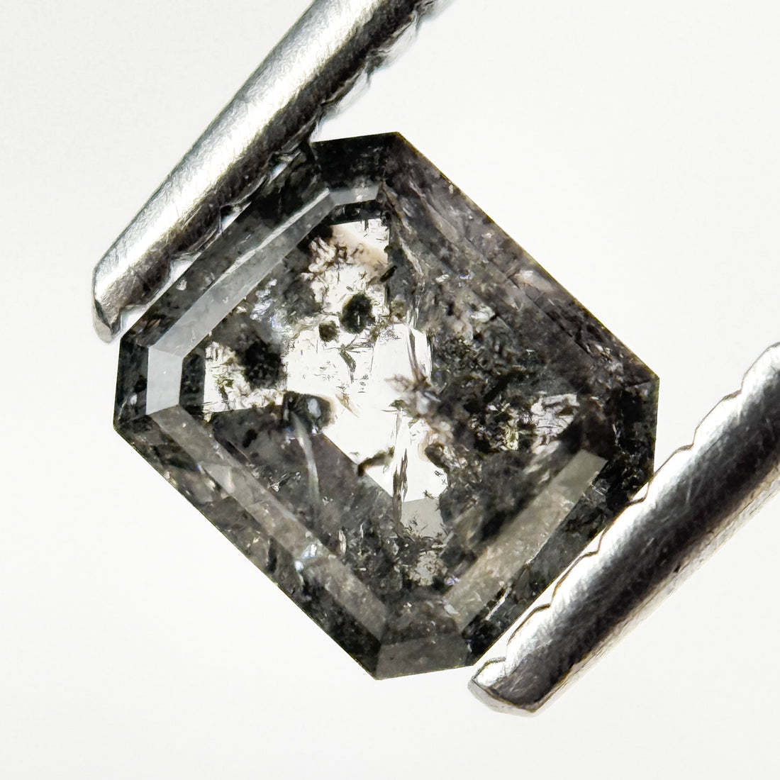 0.70 Ct Emerald Rose Cut Grey Natural Salt and Pepper Diamond