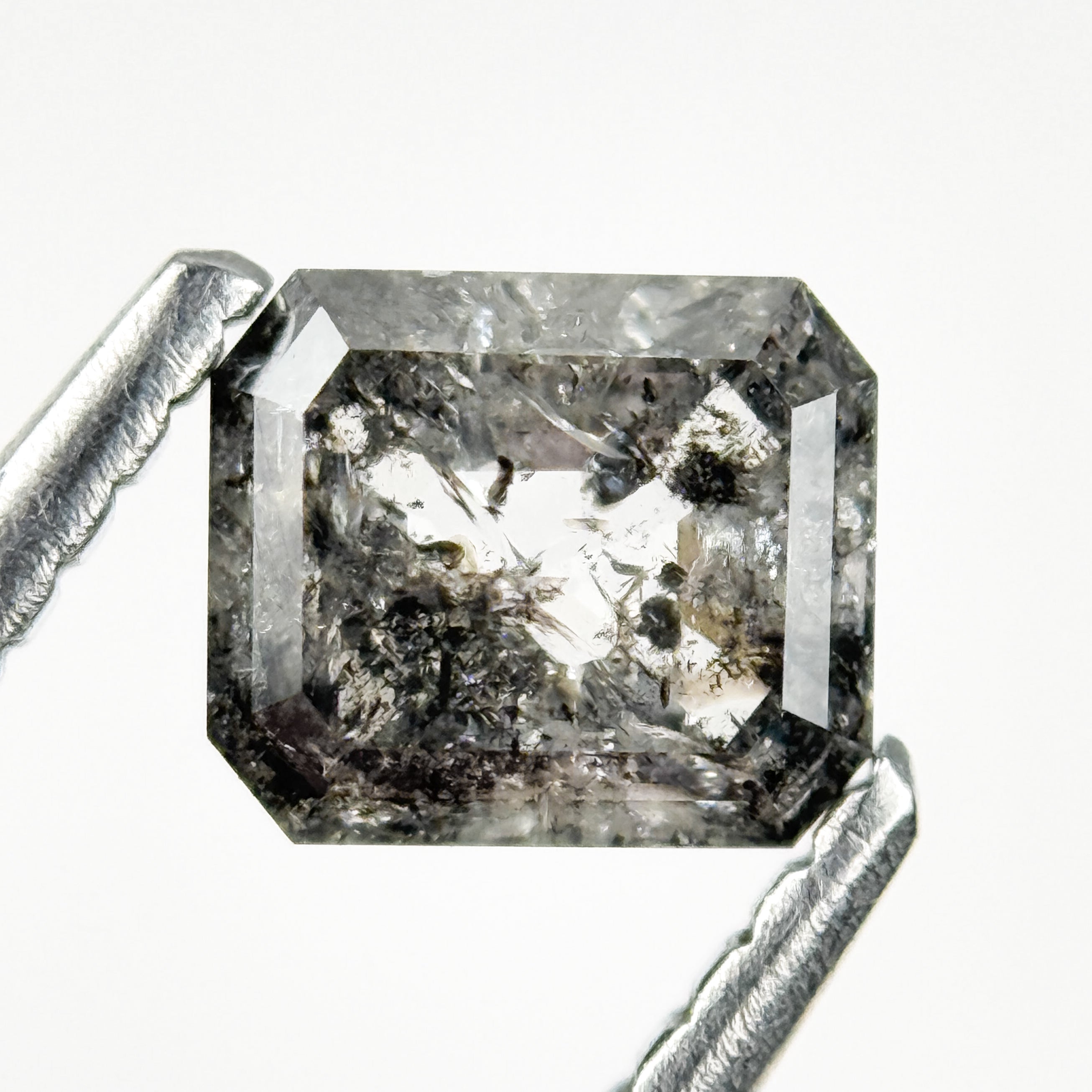 0.70 Ct Emerald Rose Cut Grey Natural Salt and Pepper Diamond