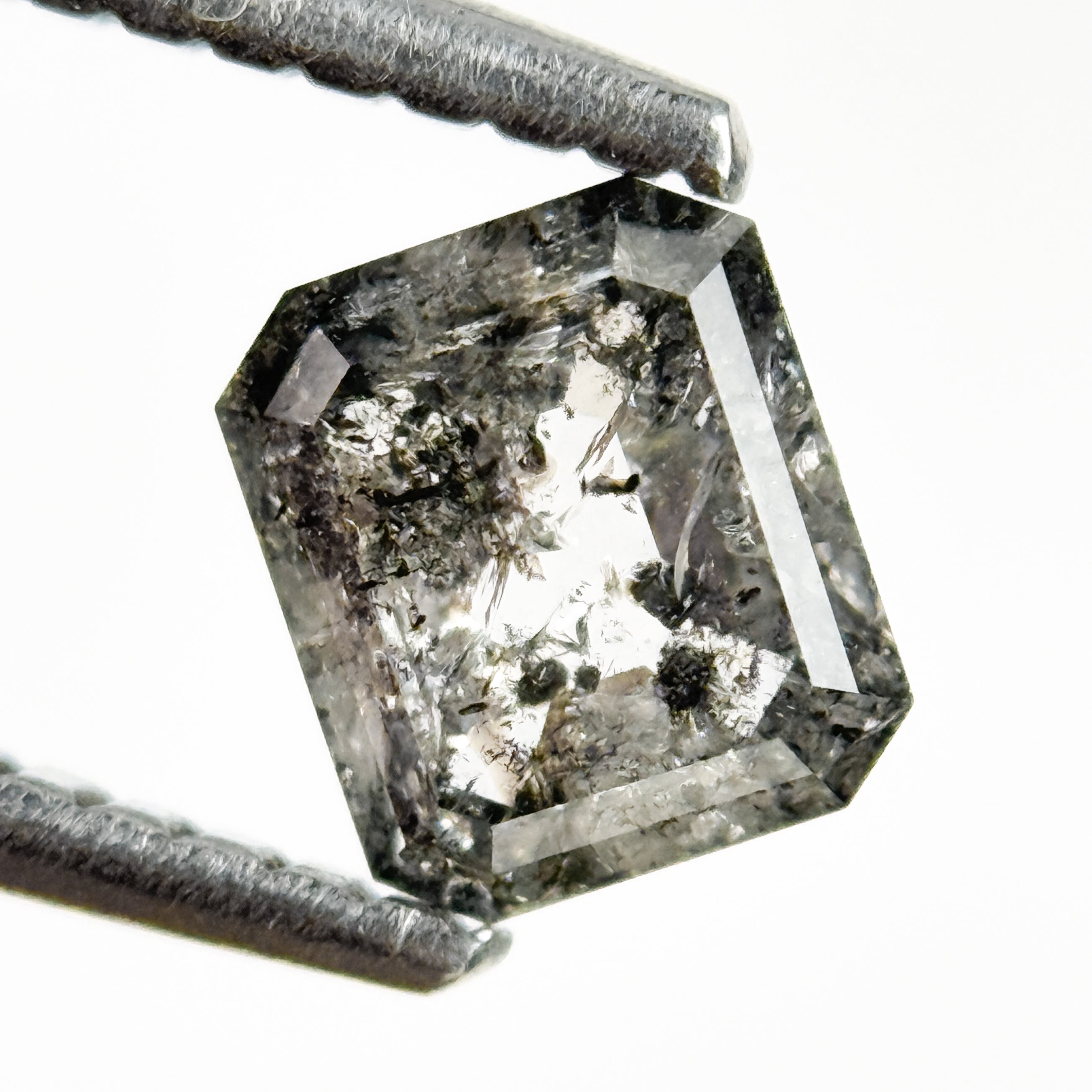 0.70 Ct Emerald Rose Cut Grey Natural Salt and Pepper Diamond