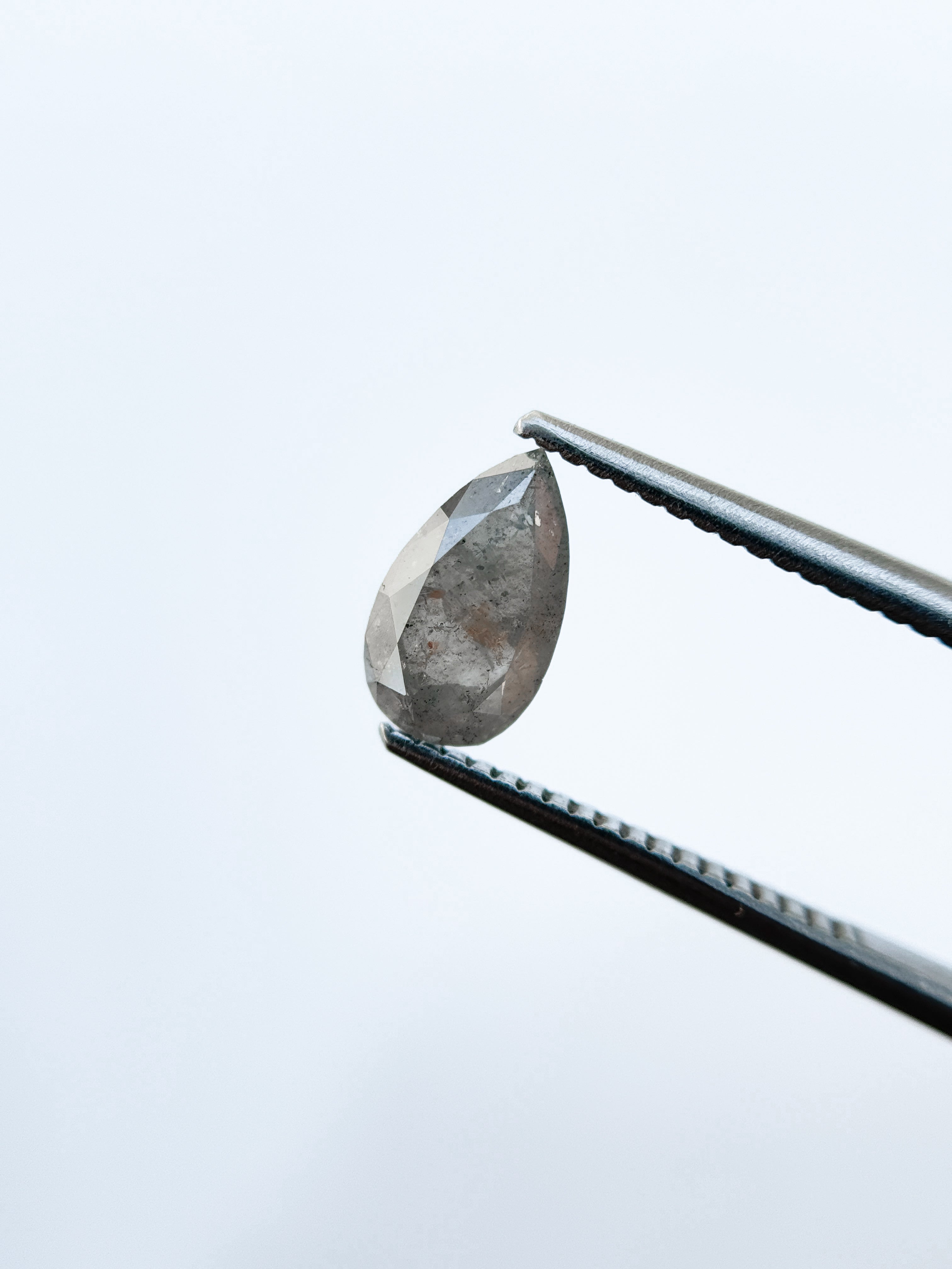 1.19 Ct Pear Rose Cut Grey Natural Salt and Pepper Diamond