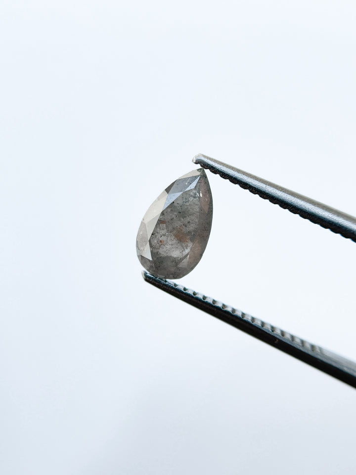 1.19 Ct Pear Rose Cut Grey Natural Salt and Pepper Diamond