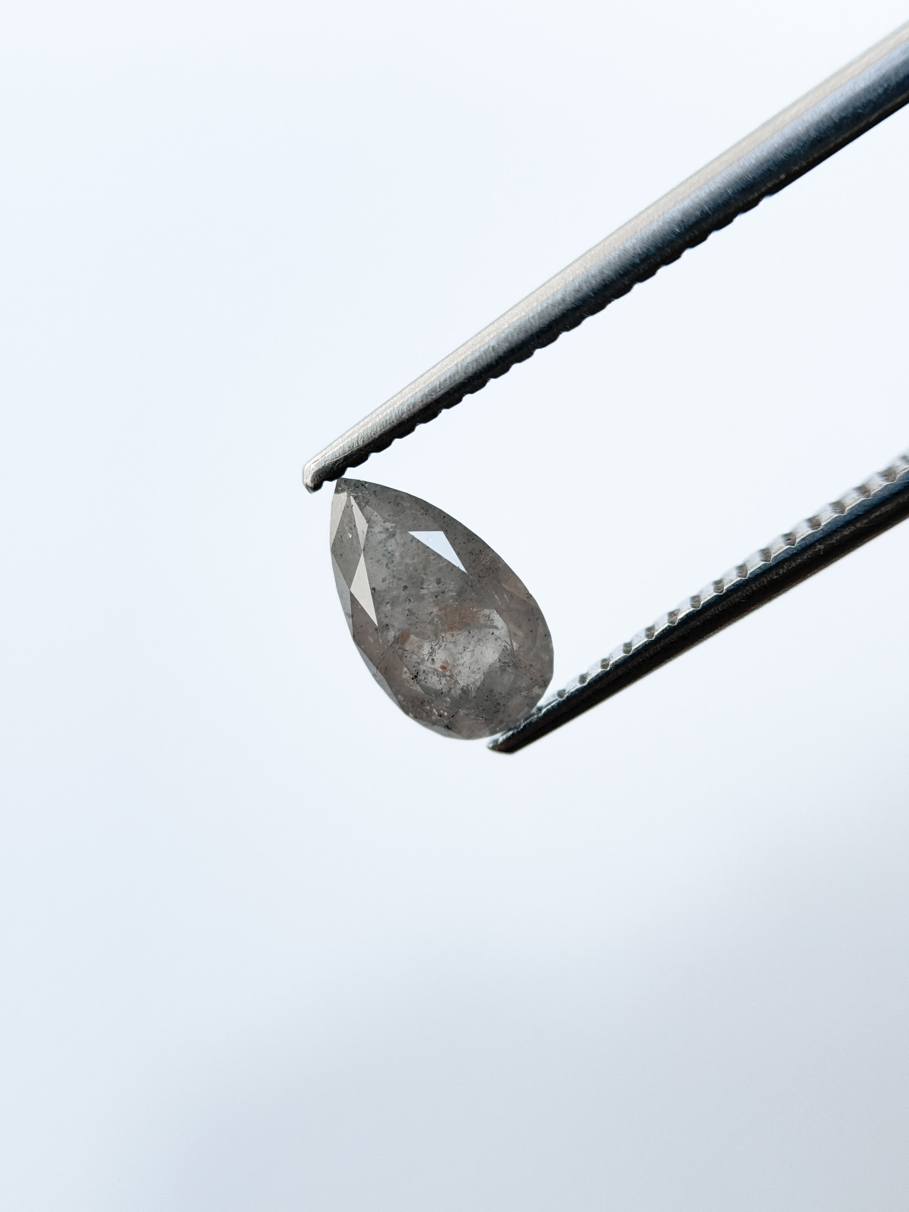 1.19 Ct Pear Rose Cut Grey Natural Salt and Pepper Diamond