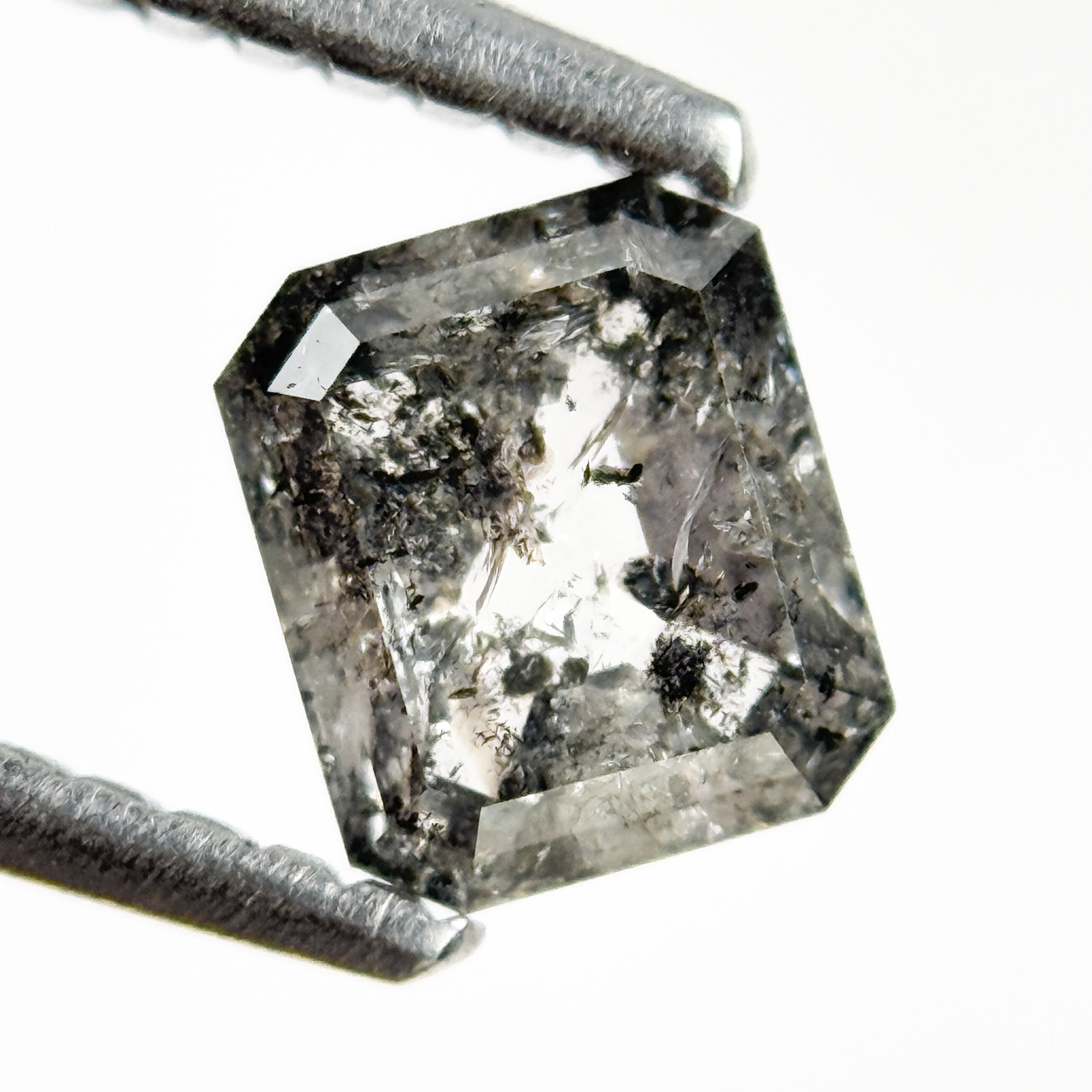 0.70 Ct Emerald Rose Cut Grey Natural Salt and Pepper Diamond