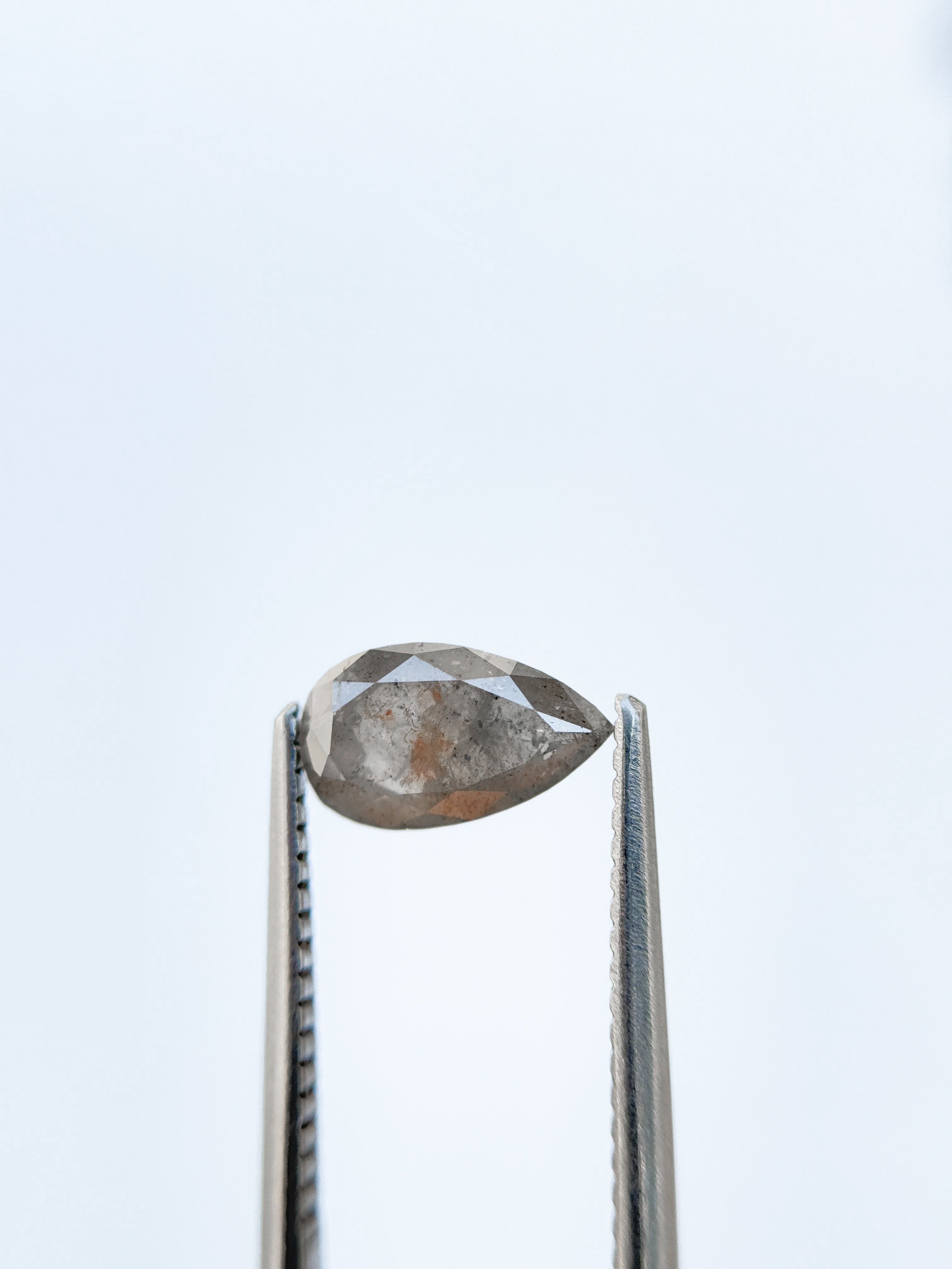 1.19 Ct Pear Rose Cut Grey Natural Salt and Pepper Diamond