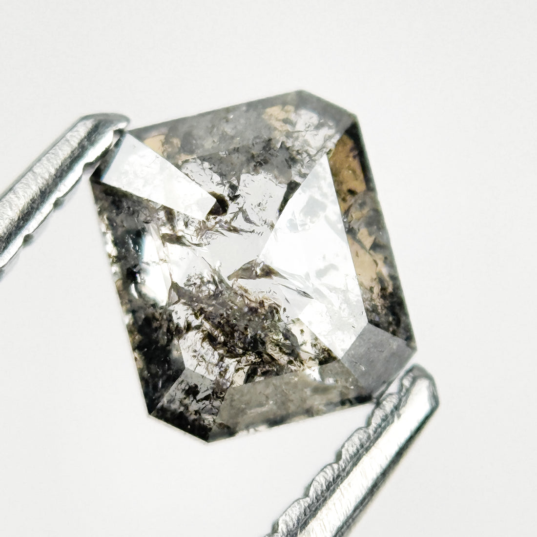 0.70 Ct Emerald Rose Cut Grey Natural Salt and Pepper Diamond