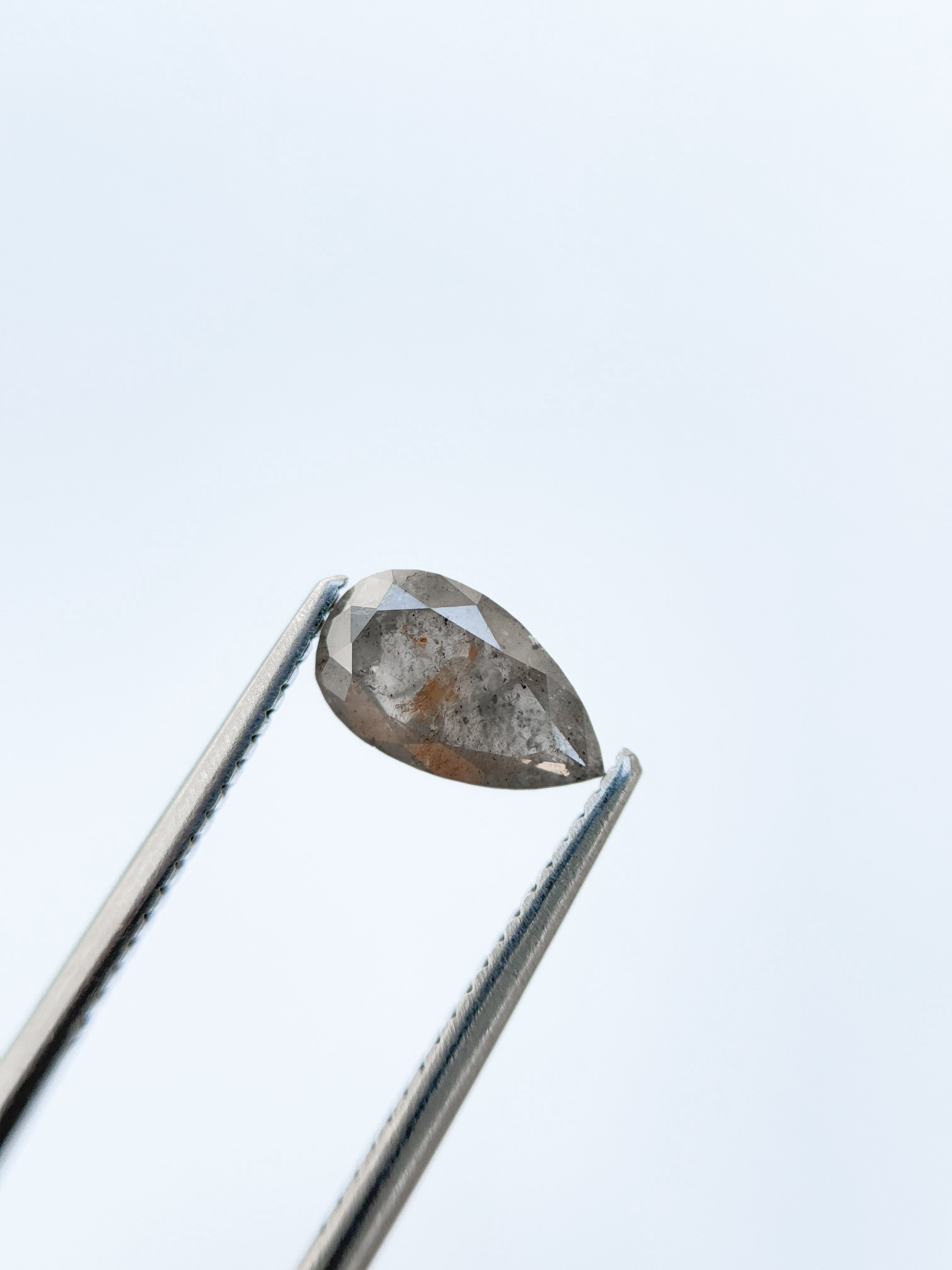 1.19 Ct Pear Rose Cut Grey Natural Salt and Pepper Diamond