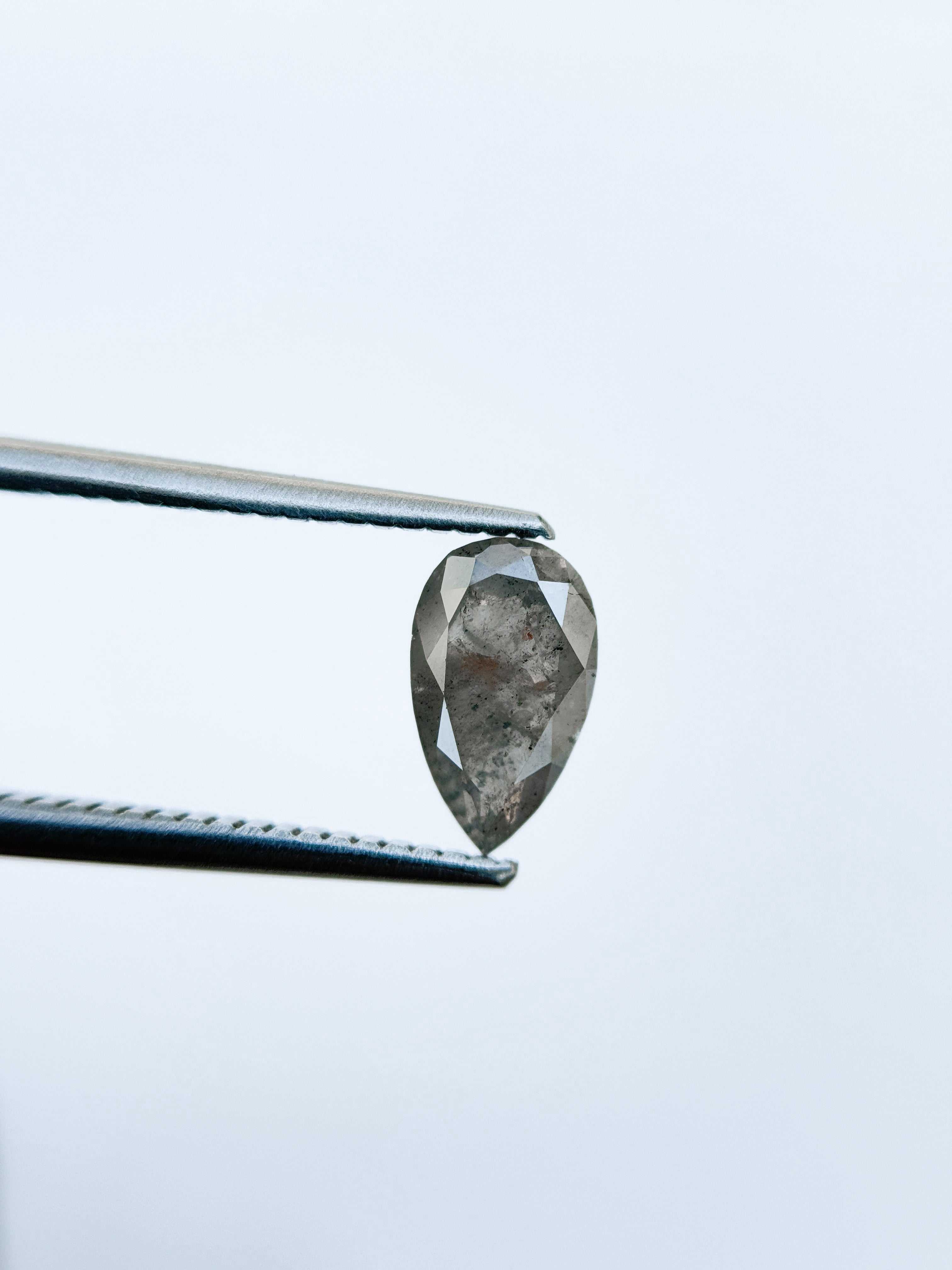 1.19 Ct Pear Rose Cut Grey Natural Salt and Pepper Diamond
