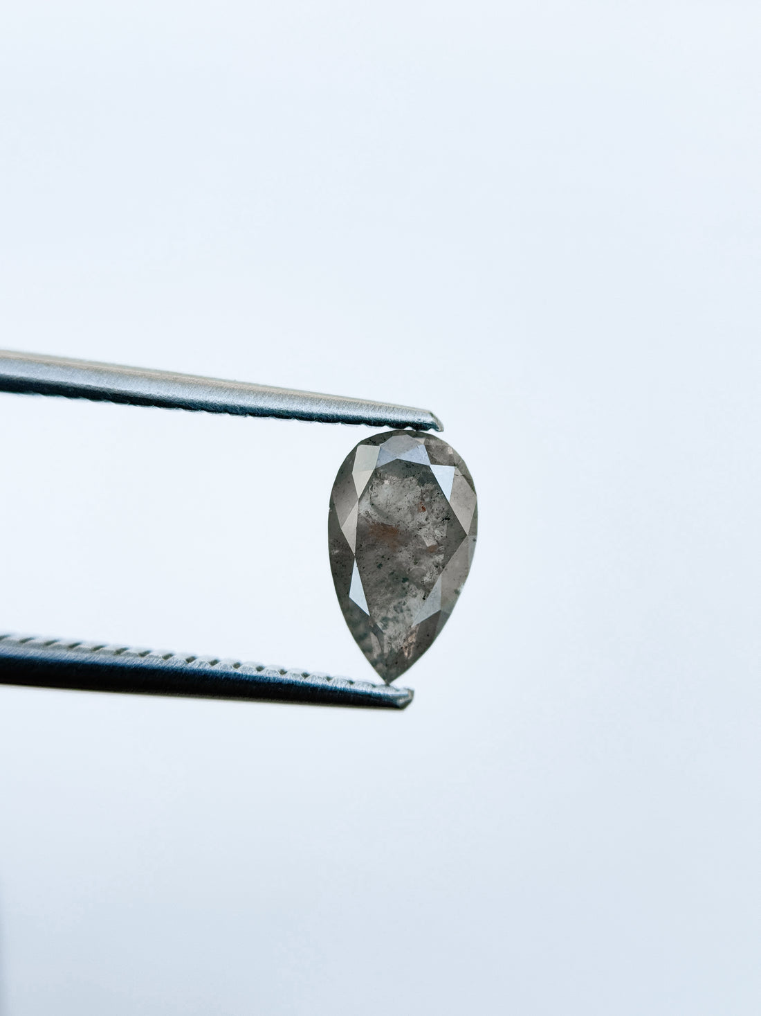 1.19 Ct Pear Rose Cut Grey Natural Salt and Pepper Diamond
