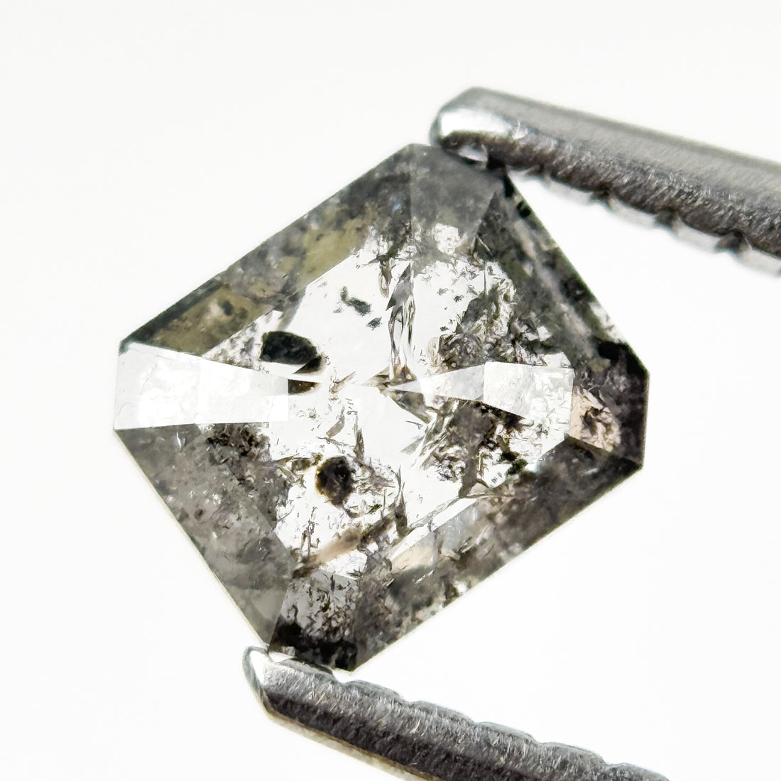 0.70 Ct Emerald Rose Cut Grey Natural Salt and Pepper Diamond