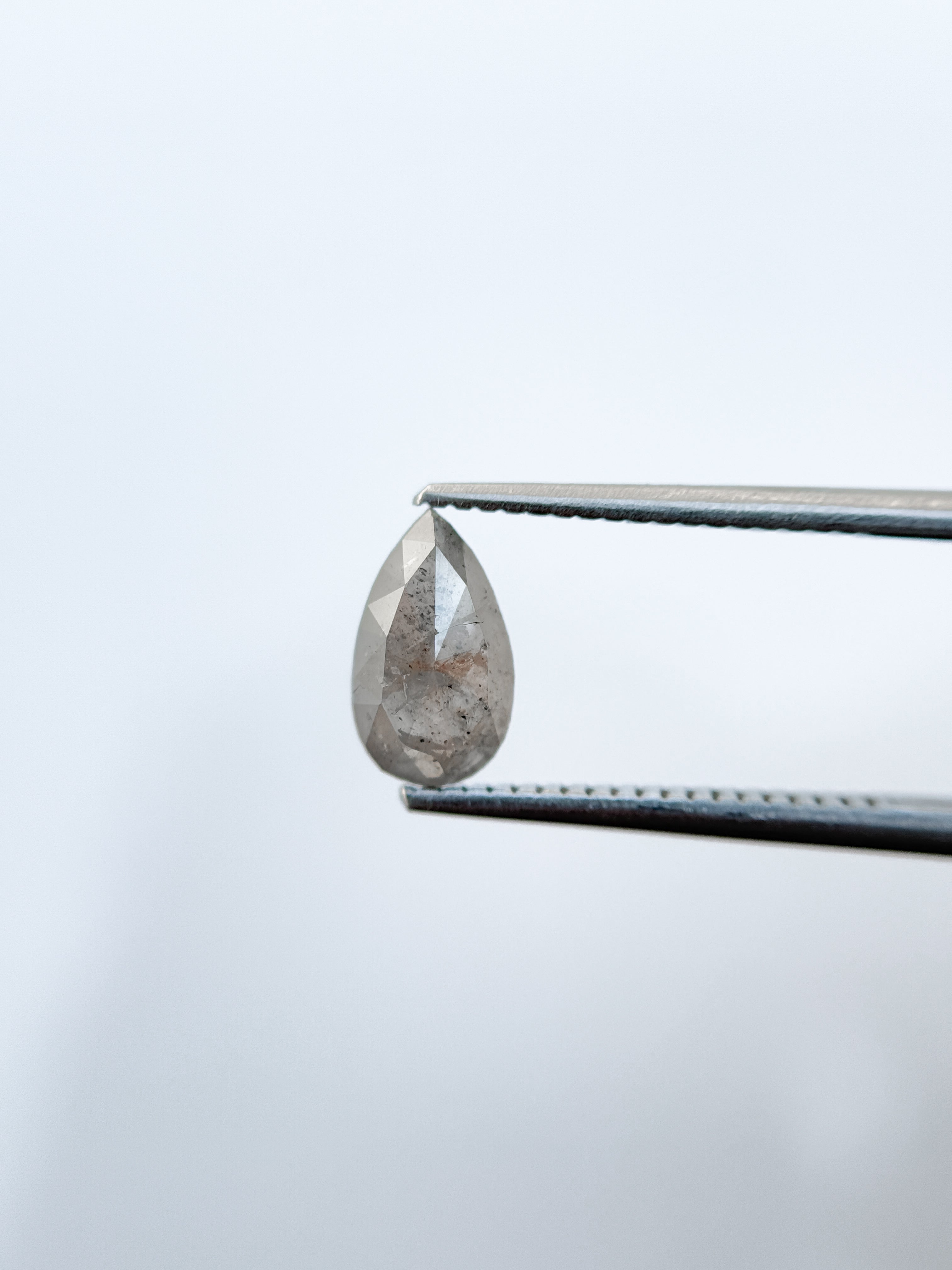 1.19 Ct Pear Rose Cut Grey Natural Salt and Pepper Diamond