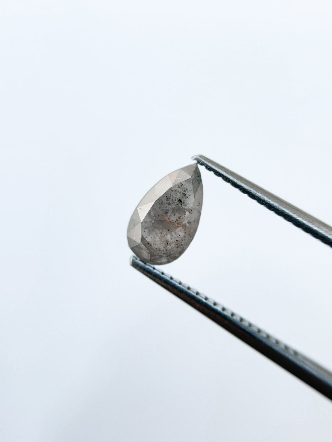 1.19 Ct Pear Rose Cut Grey Natural Salt and Pepper Diamond