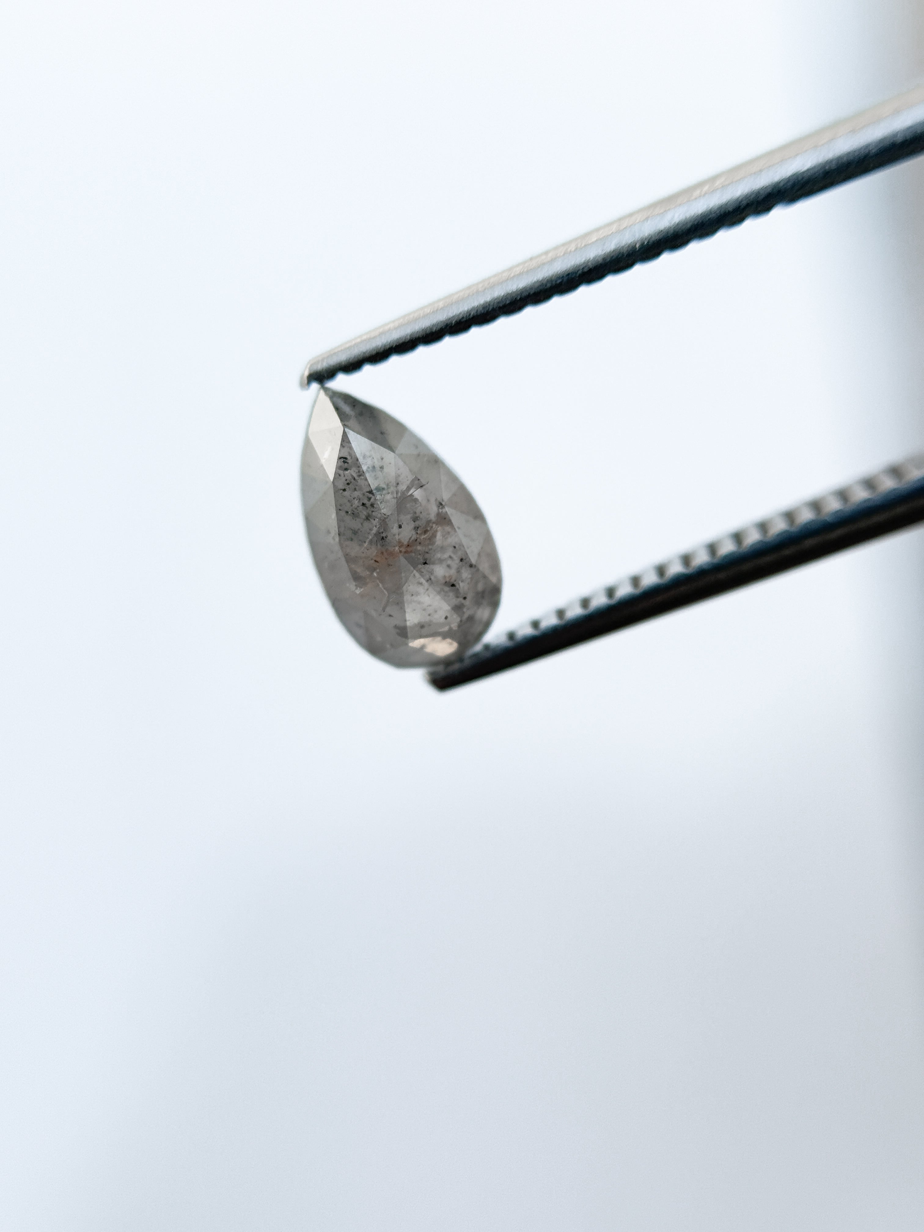 1.19 Ct Pear Rose Cut Grey Natural Salt and Pepper Diamond