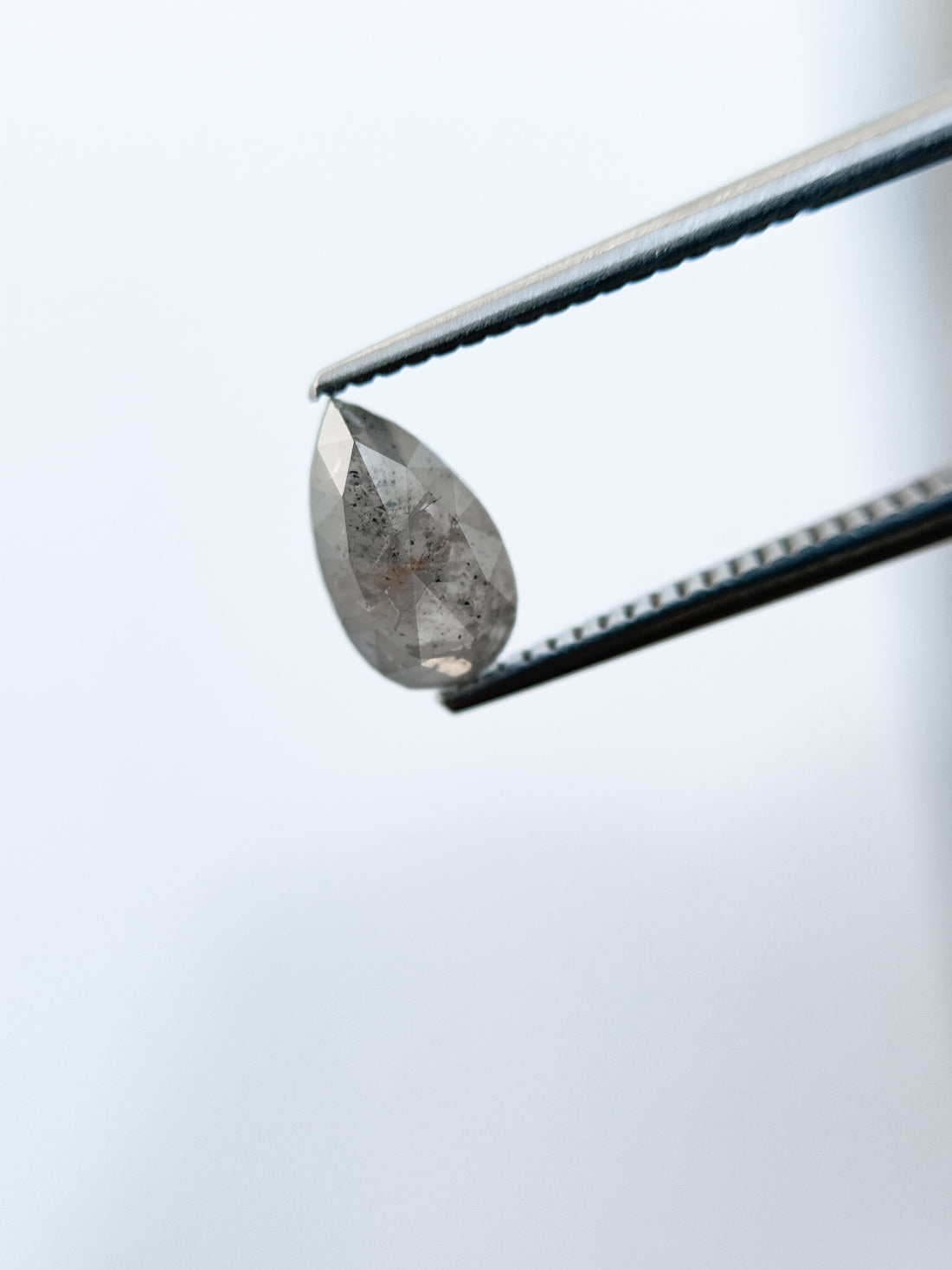 1.19 Ct Pear Rose Cut Grey Natural Salt and Pepper Diamond