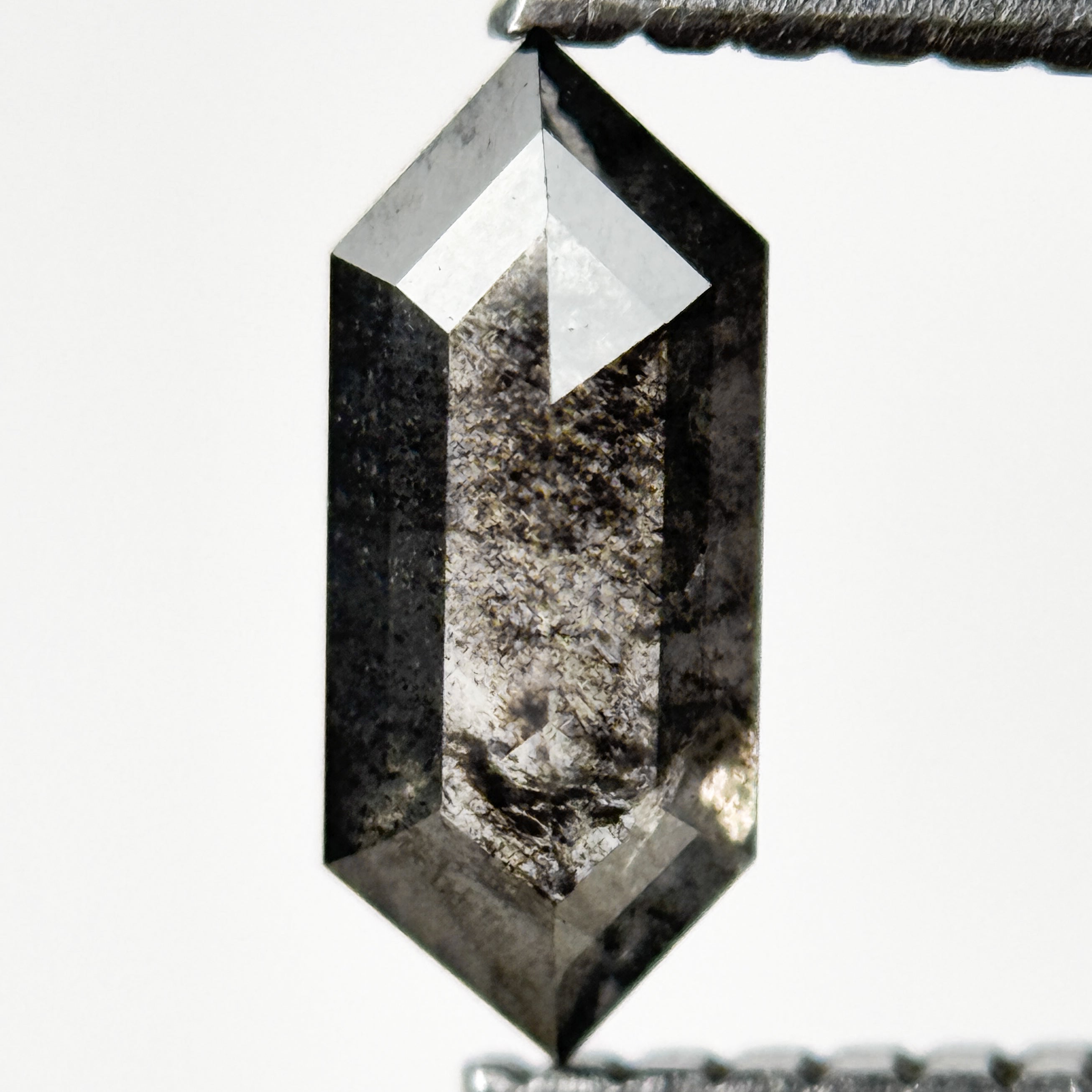 0.74 Ct Hexagon Rose Cut Grey Natural Salt and Pepper Diamond