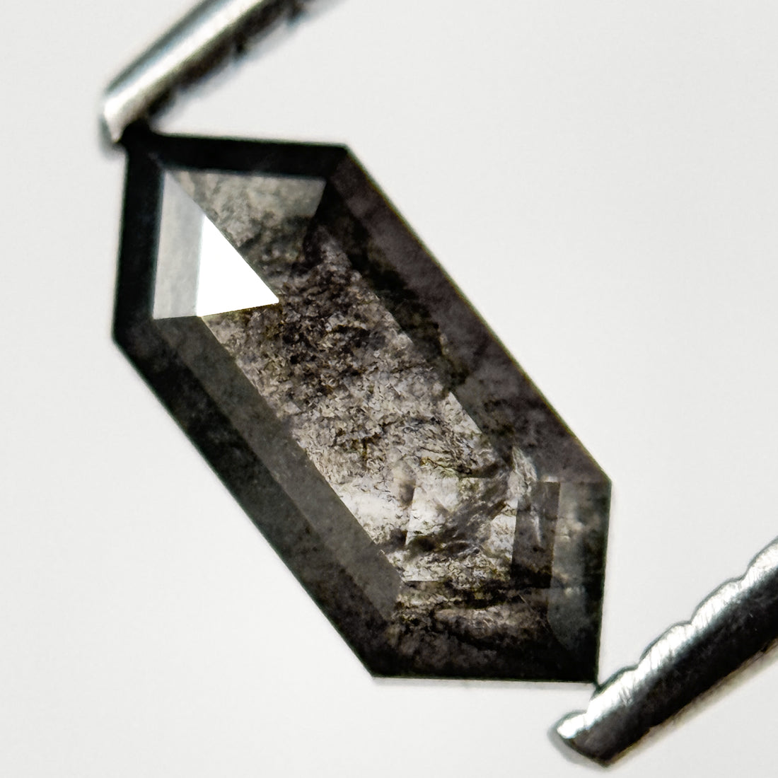 0.74 Ct Hexagon Rose Cut Grey Natural Salt and Pepper Diamond