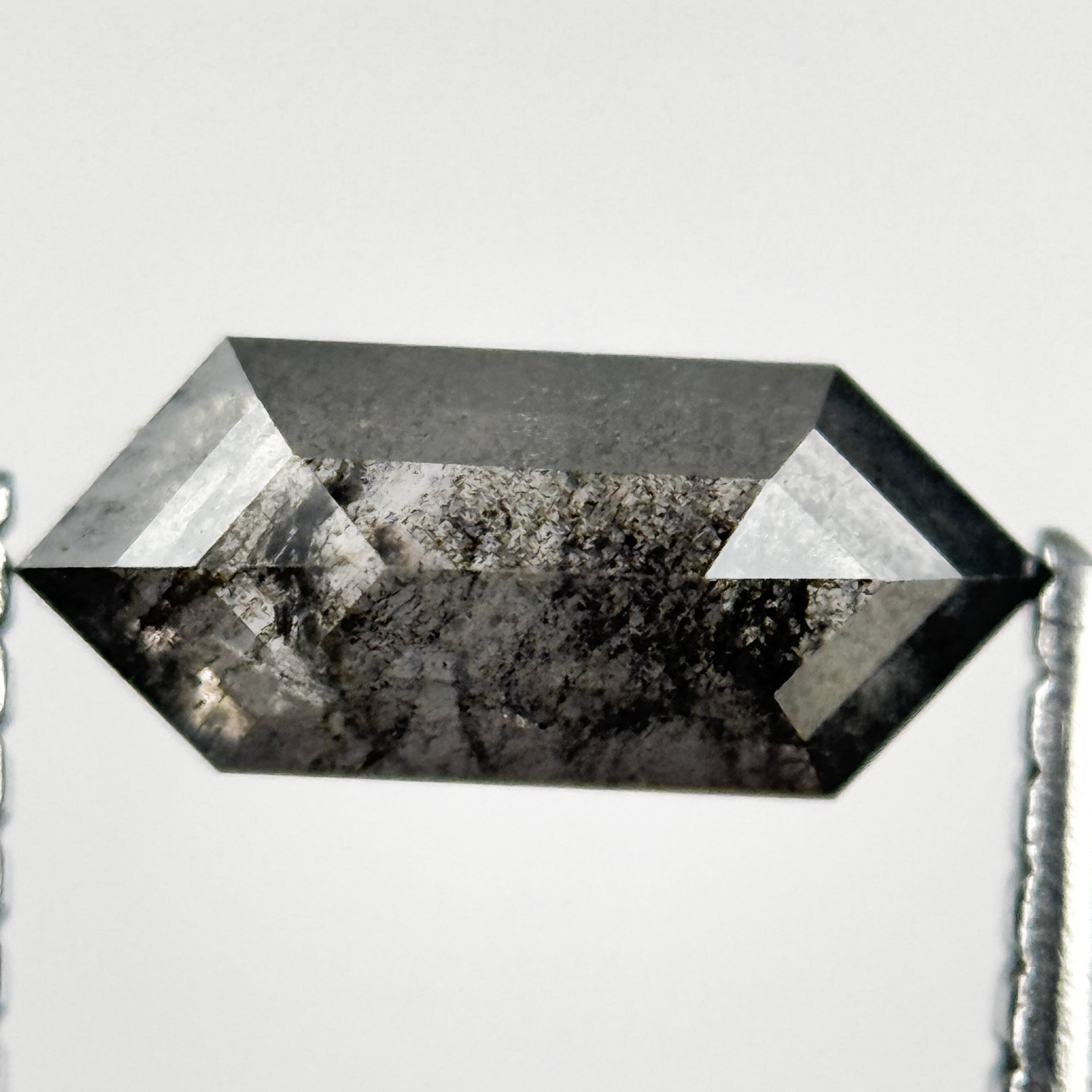 0.74 Ct Hexagon Rose Cut Grey Natural Salt and Pepper Diamond