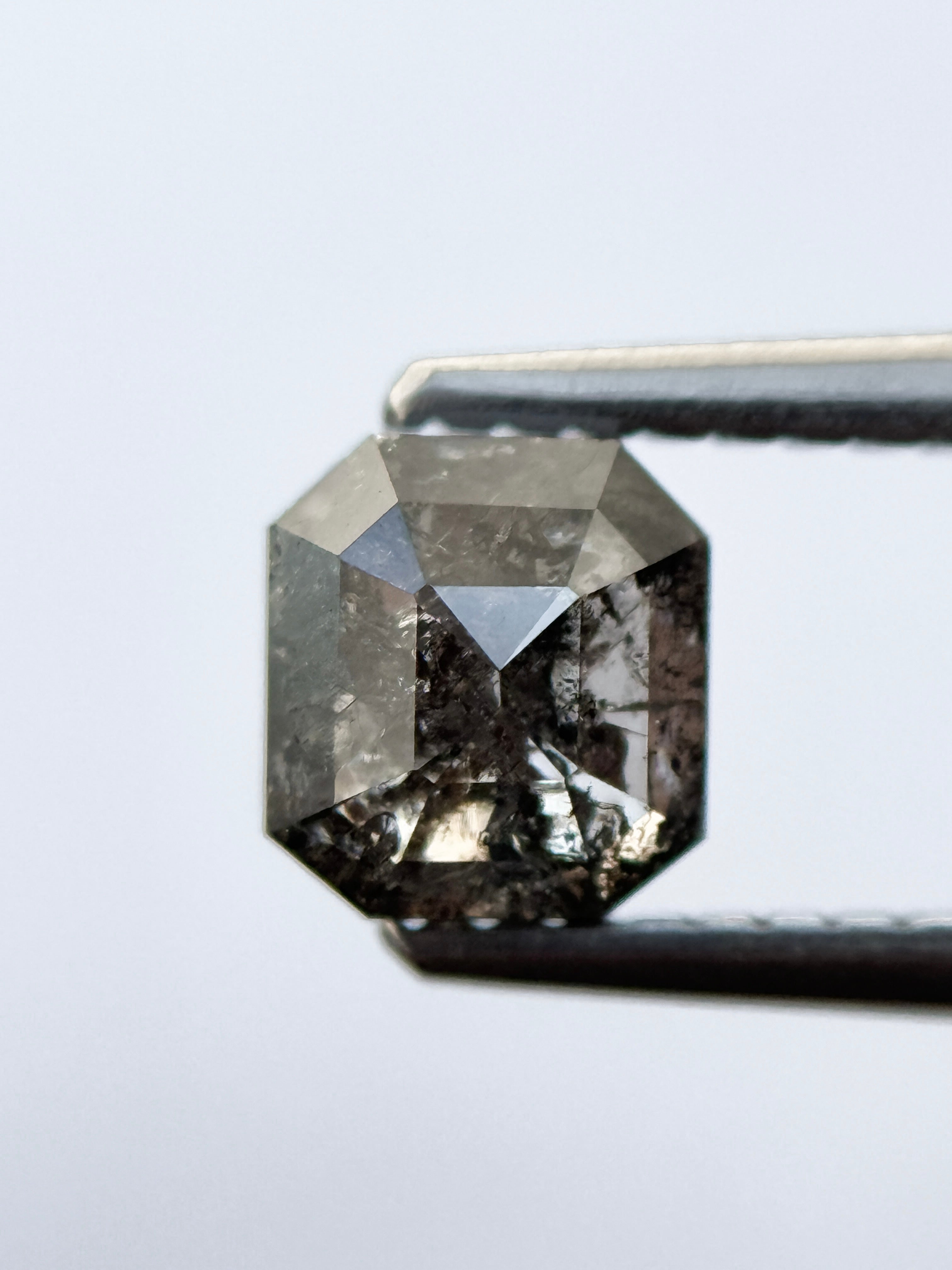 1.00 Ct Emerald Rose Cut Grey Natural Salt and Pepper Diamond