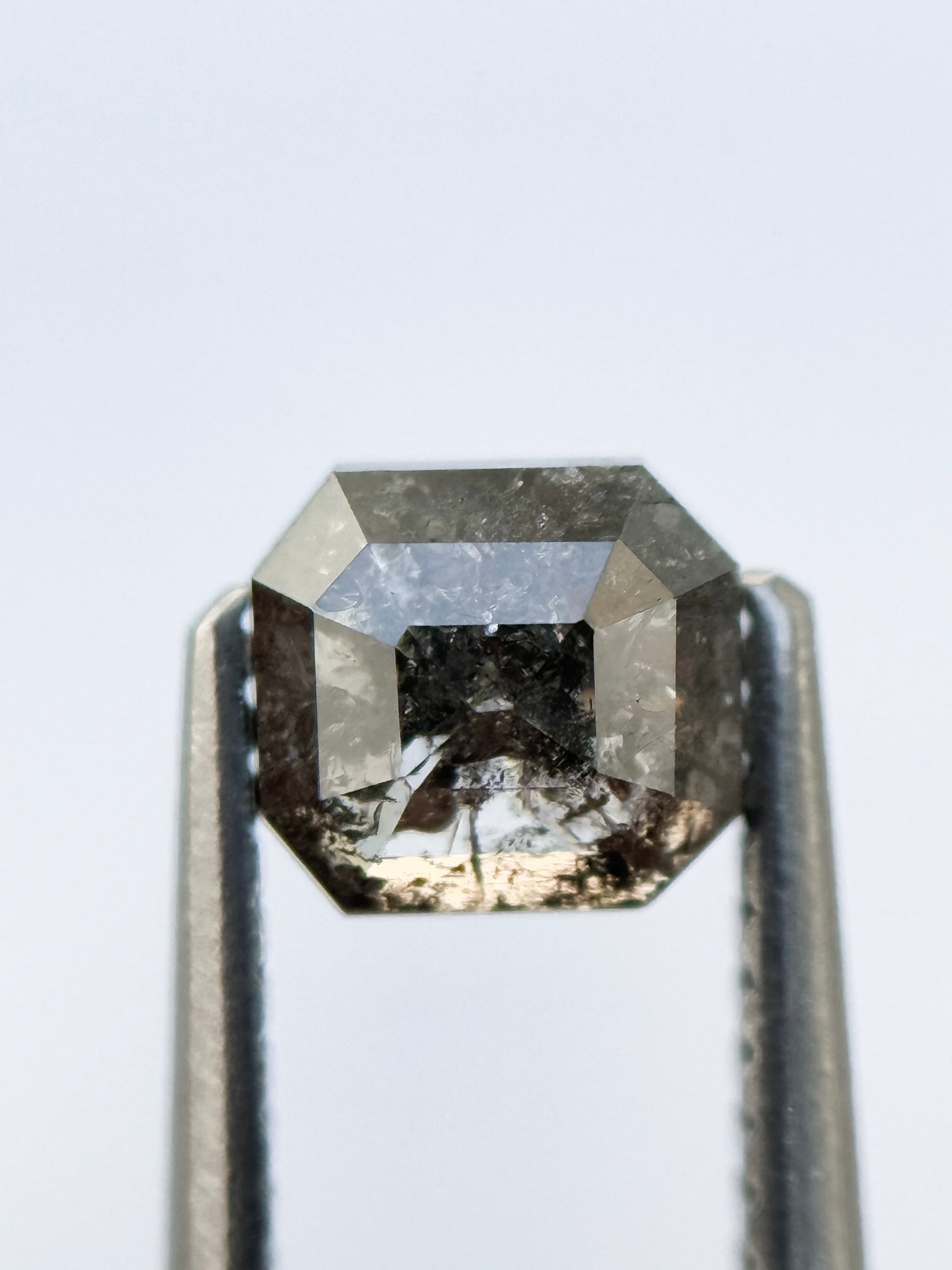 1.00 Ct Emerald Rose Cut Grey Natural Salt and Pepper Diamond