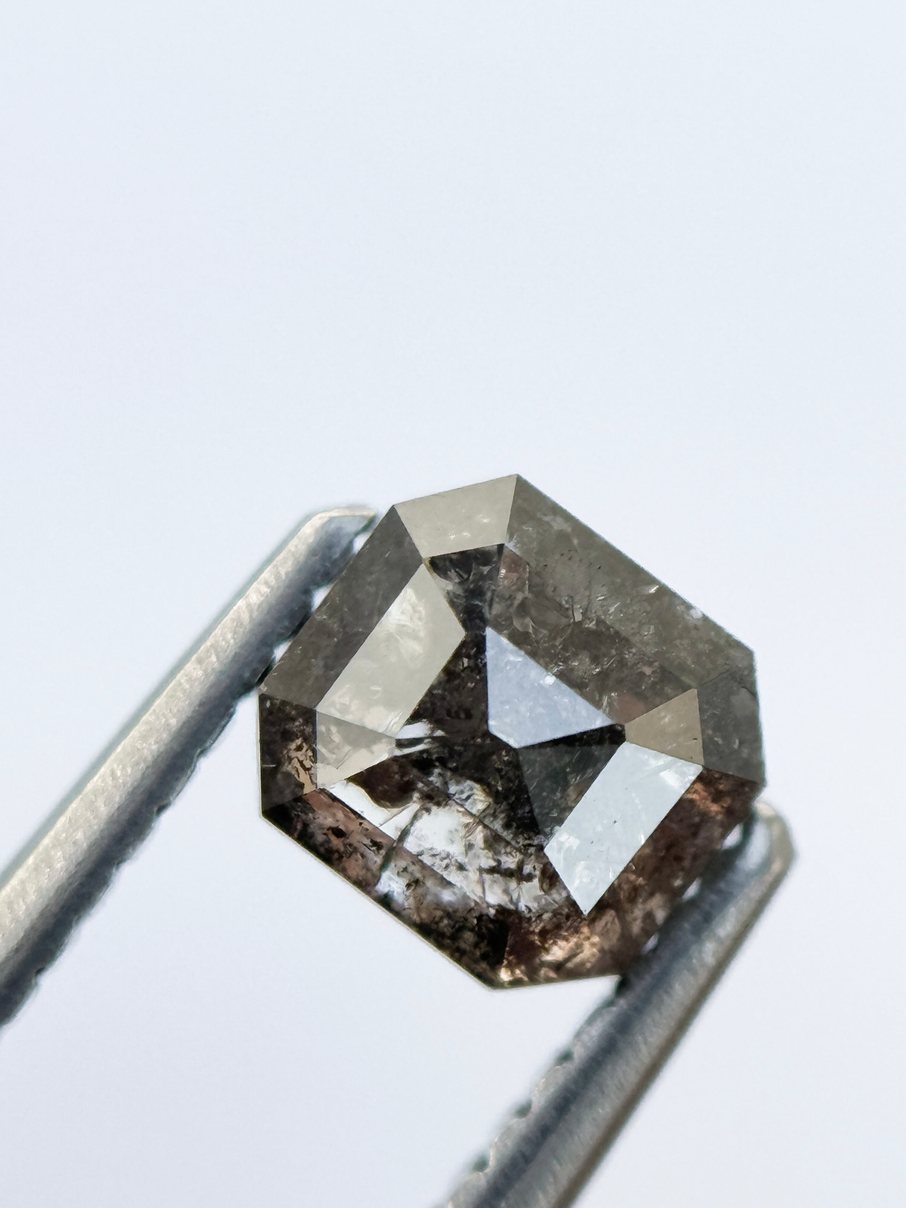 1.00 Ct Emerald Rose Cut Grey Natural Salt and Pepper Diamond