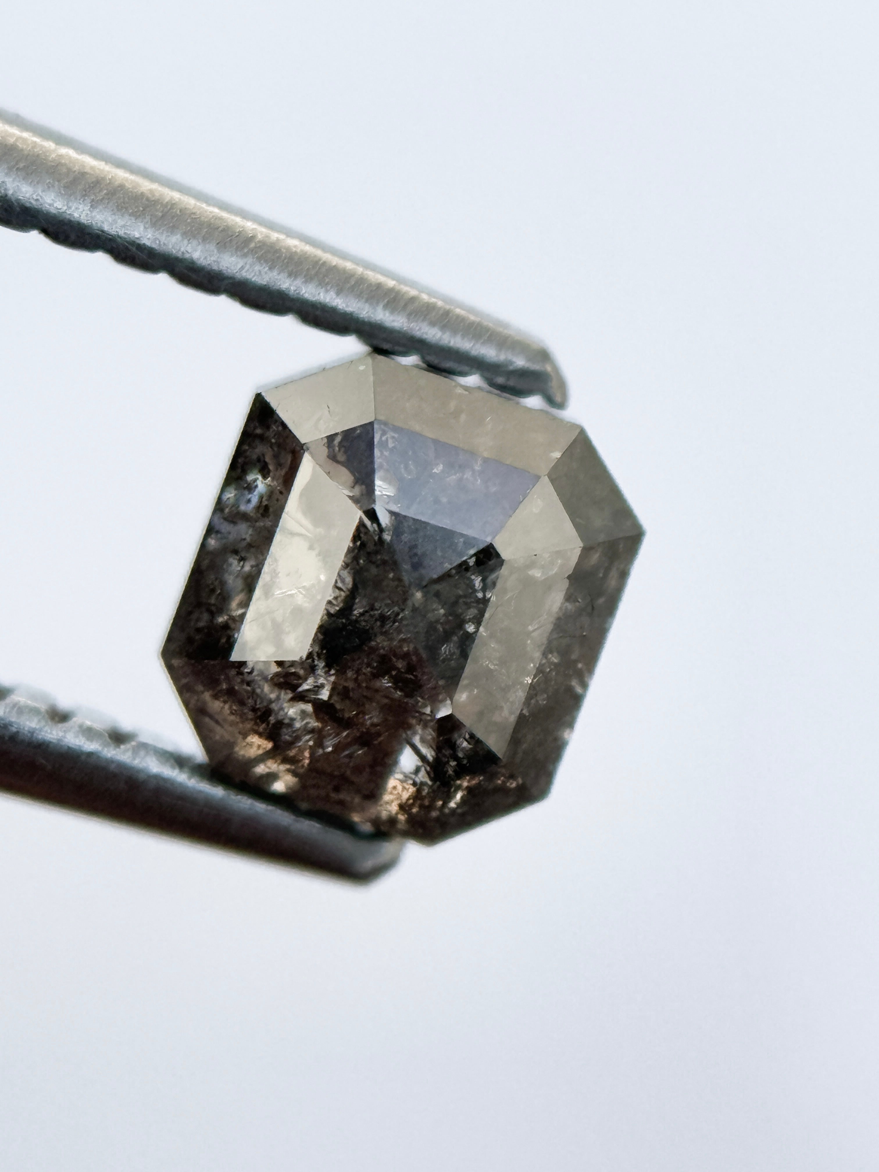 1.00 Ct Emerald Rose Cut Grey Natural Salt and Pepper Diamond