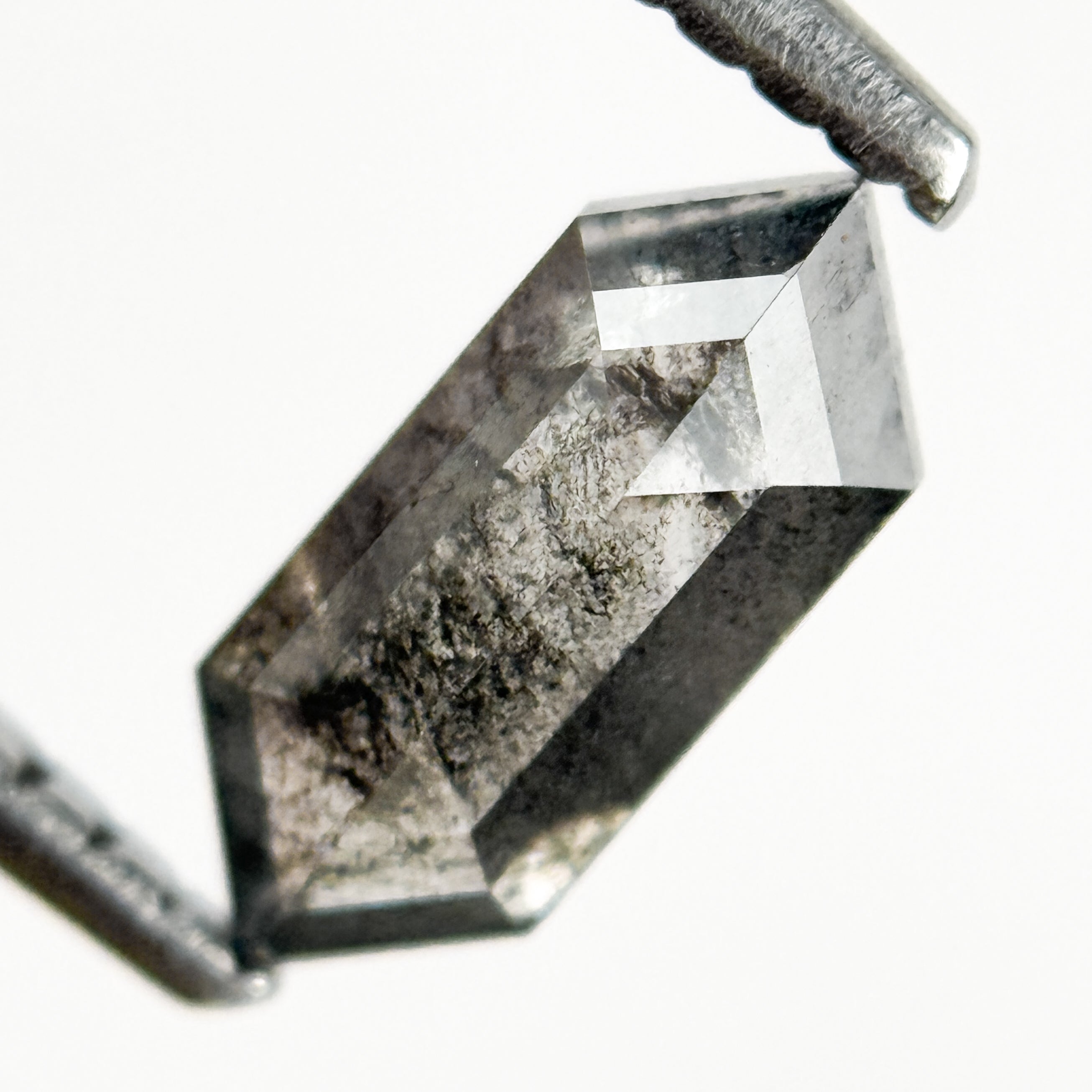 0.74 Ct Hexagon Rose Cut Grey Natural Salt and Pepper Diamond