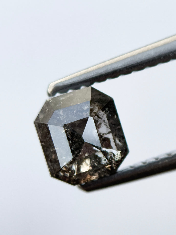 1.00 Ct Emerald Rose Cut Grey Natural Salt and Pepper Diamond