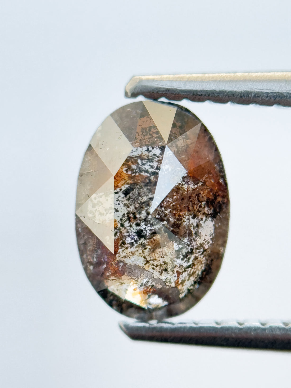 1.02 Ct Oval Rose Cut Grey Natural Salt and Pepper Diamond