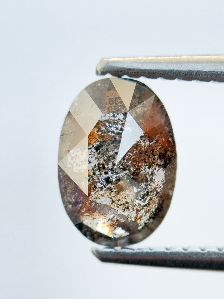 1.02 Ct Oval Rose Cut Grey Natural Salt and Pepper Diamond