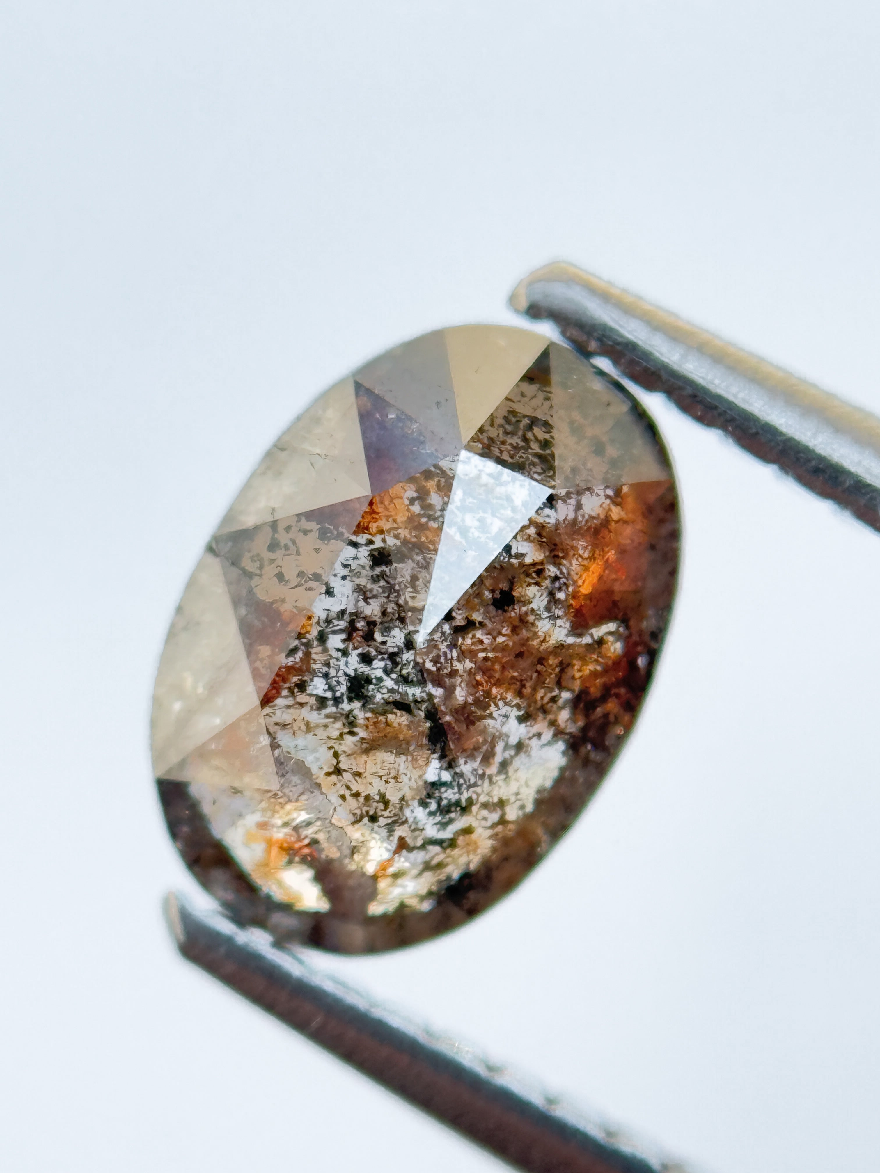 1.02 Ct Oval Rose Cut Grey Natural Salt and Pepper Diamond