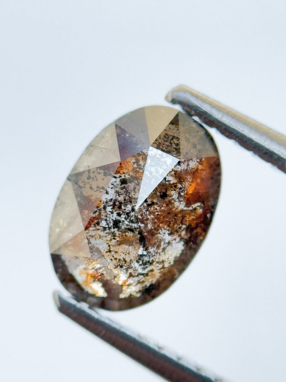 1.02 Ct Oval Rose Cut Grey Natural Salt and Pepper Diamond