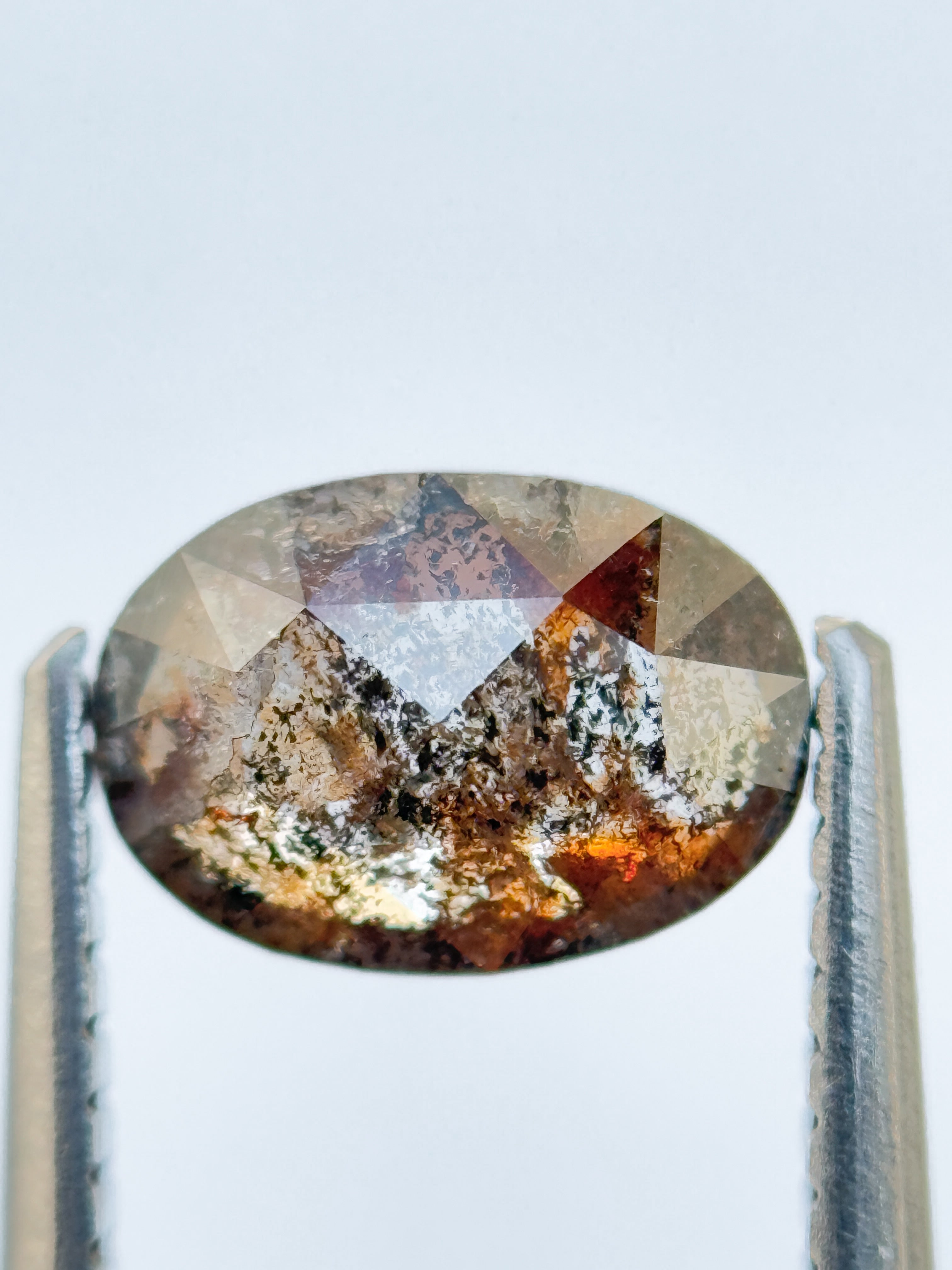 1.02 Ct Oval Rose Cut Grey Natural Salt and Pepper Diamond