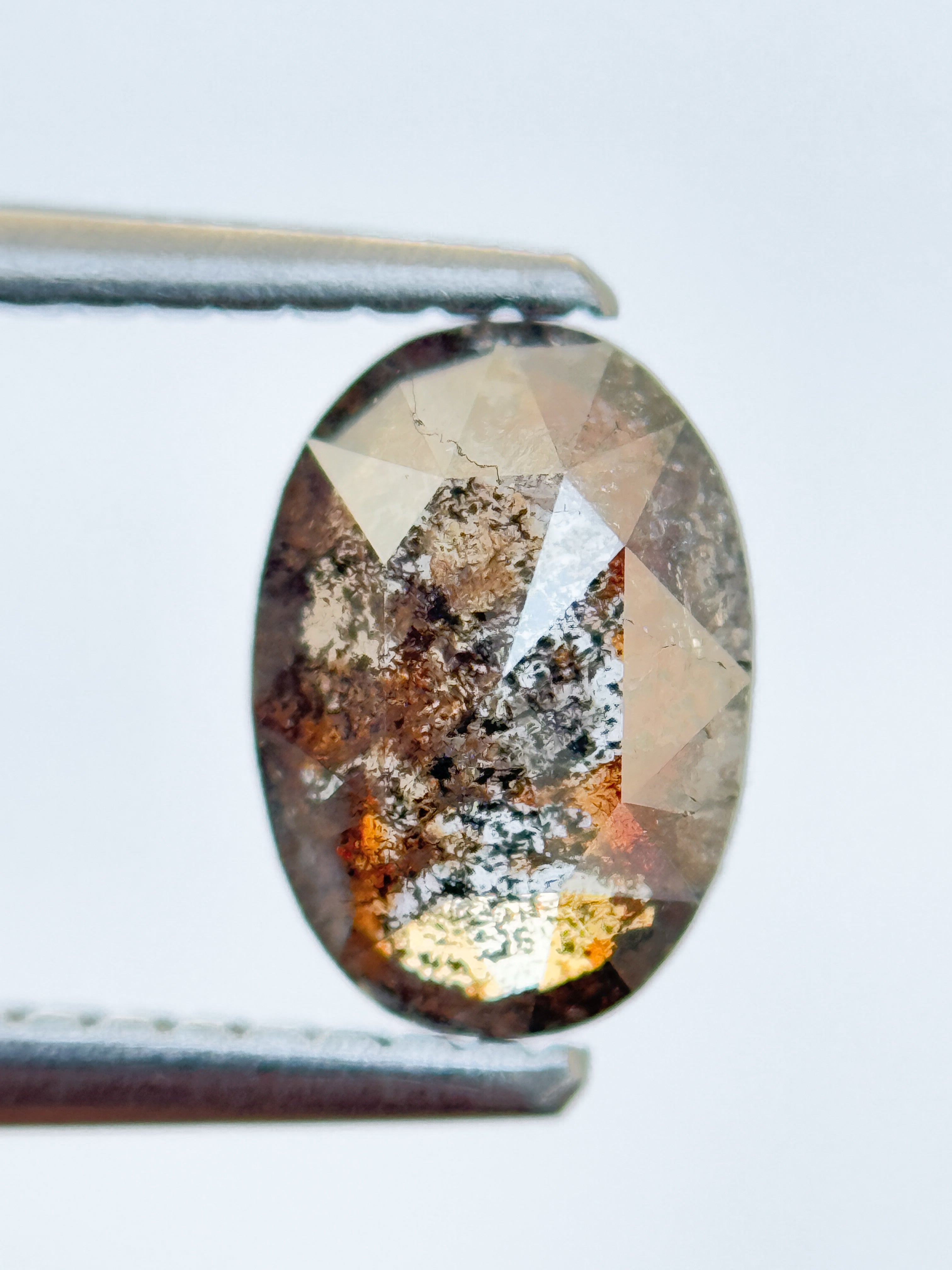 1.02 Ct Oval Rose Cut Grey Natural Salt and Pepper Diamond