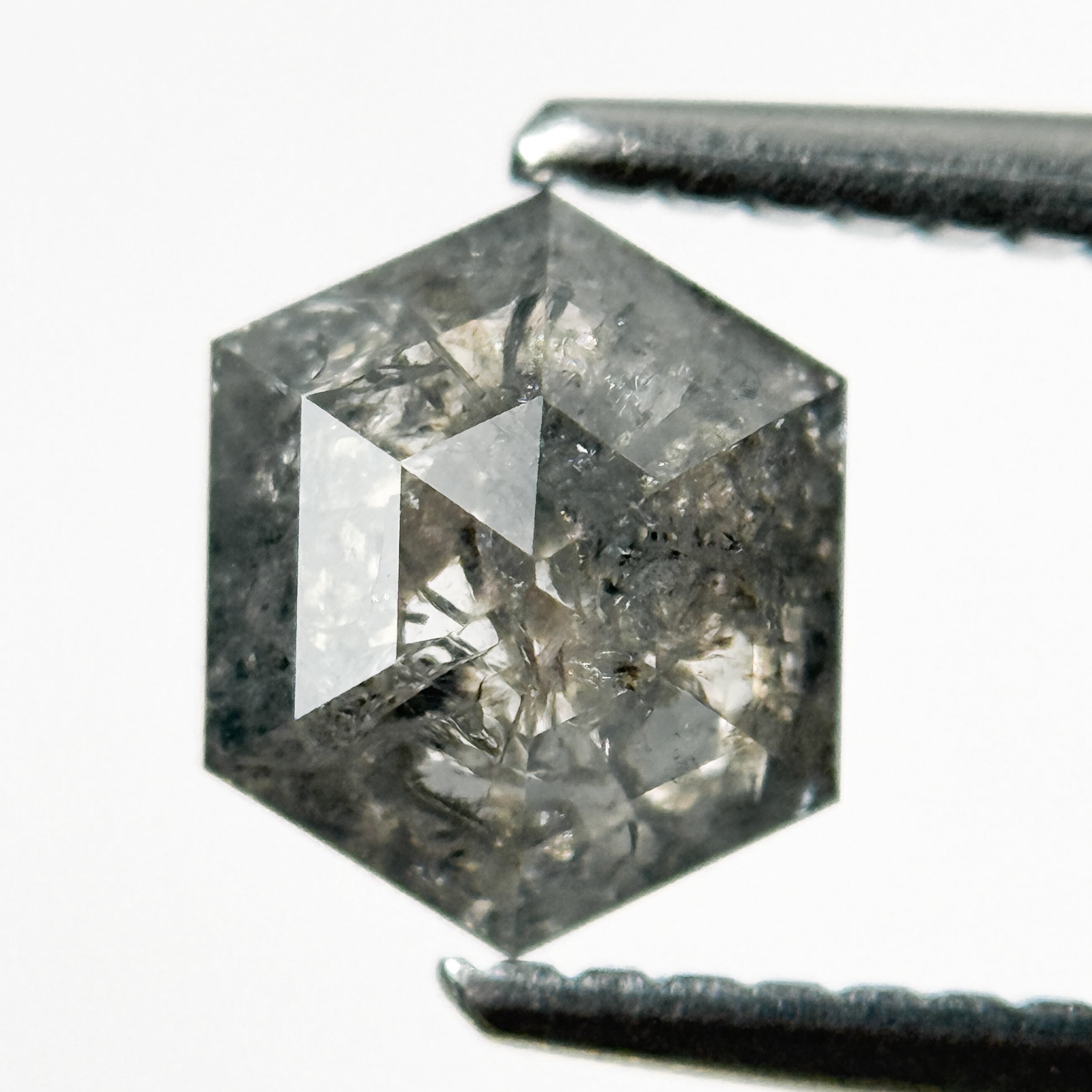 1.24 Ct Hexagon Rose Cut Grey Natural Salt and Pepper Diamond
