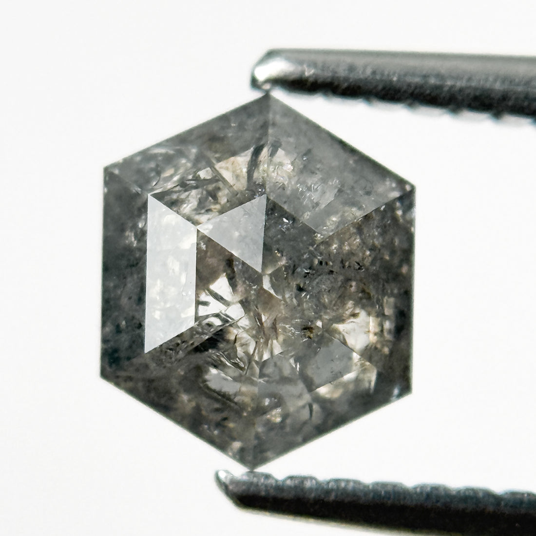 1.24 Ct Hexagon Rose Cut Grey Natural Salt and Pepper Diamond