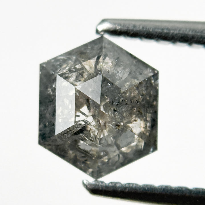 1.24 Ct Hexagon Rose Cut Grey Natural Salt and Pepper Diamond