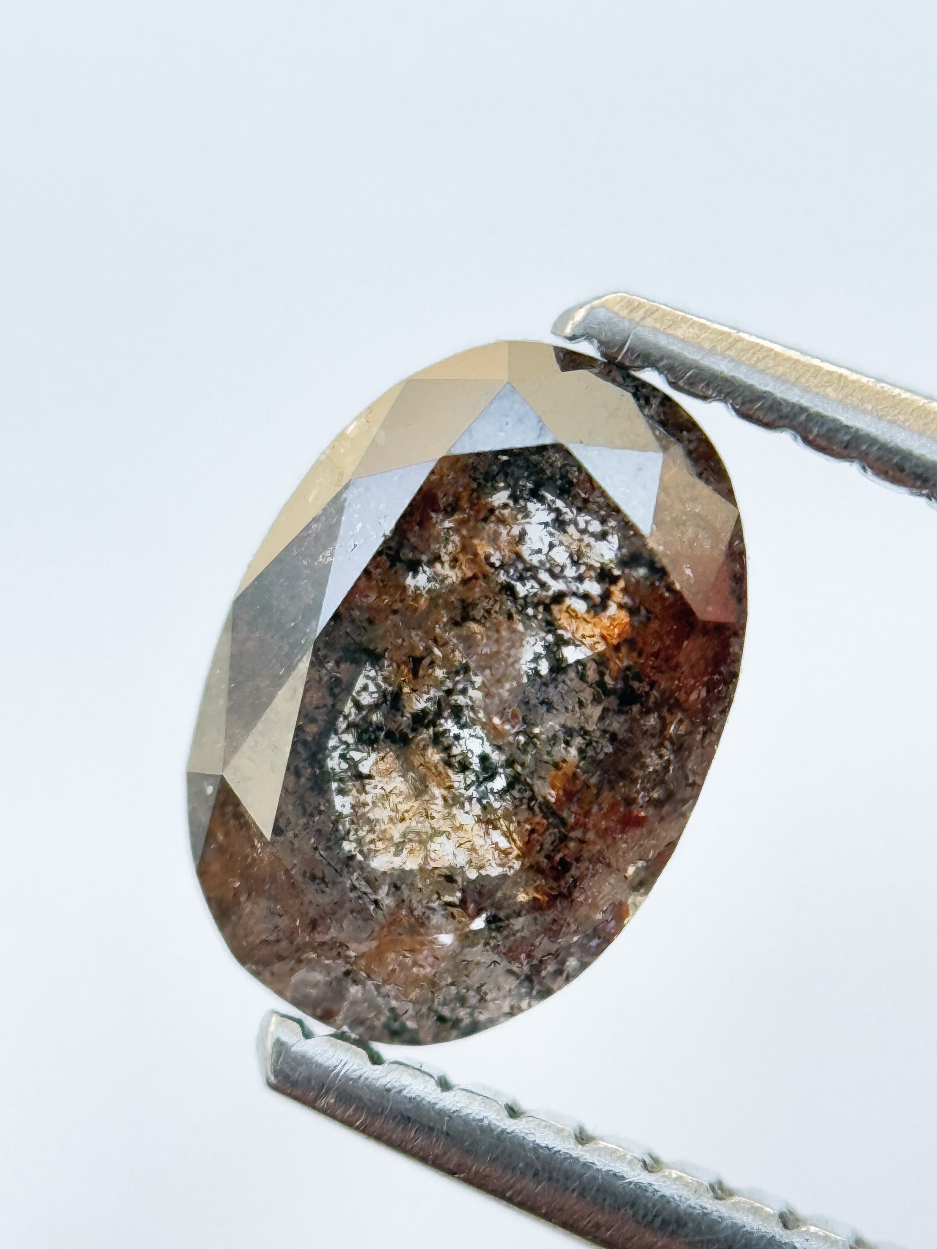 1.02 Ct Oval Rose Cut Grey Natural Salt and Pepper Diamond