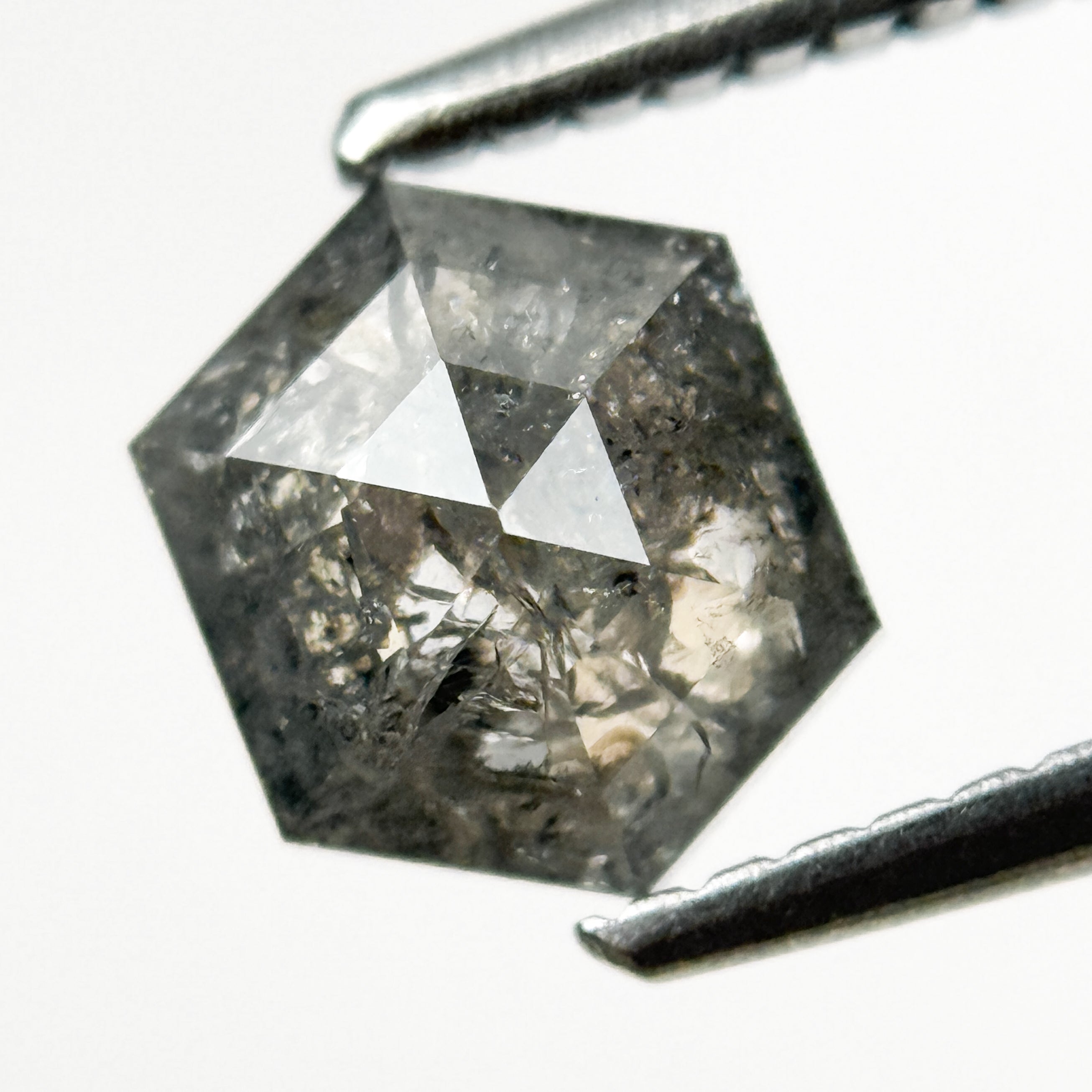1.24 Ct Hexagon Rose Cut Grey Natural Salt and Pepper Diamond