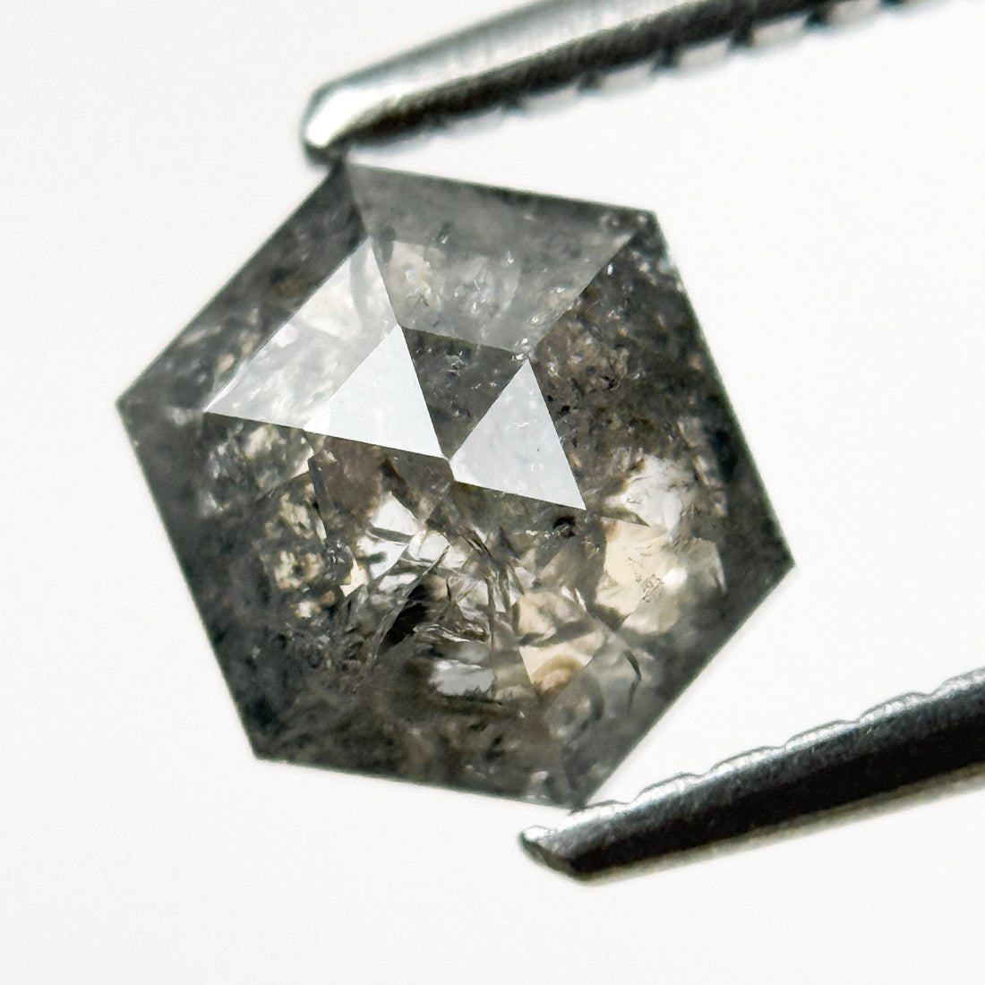 1.24 Ct Hexagon Rose Cut Grey Natural Salt and Pepper Diamond