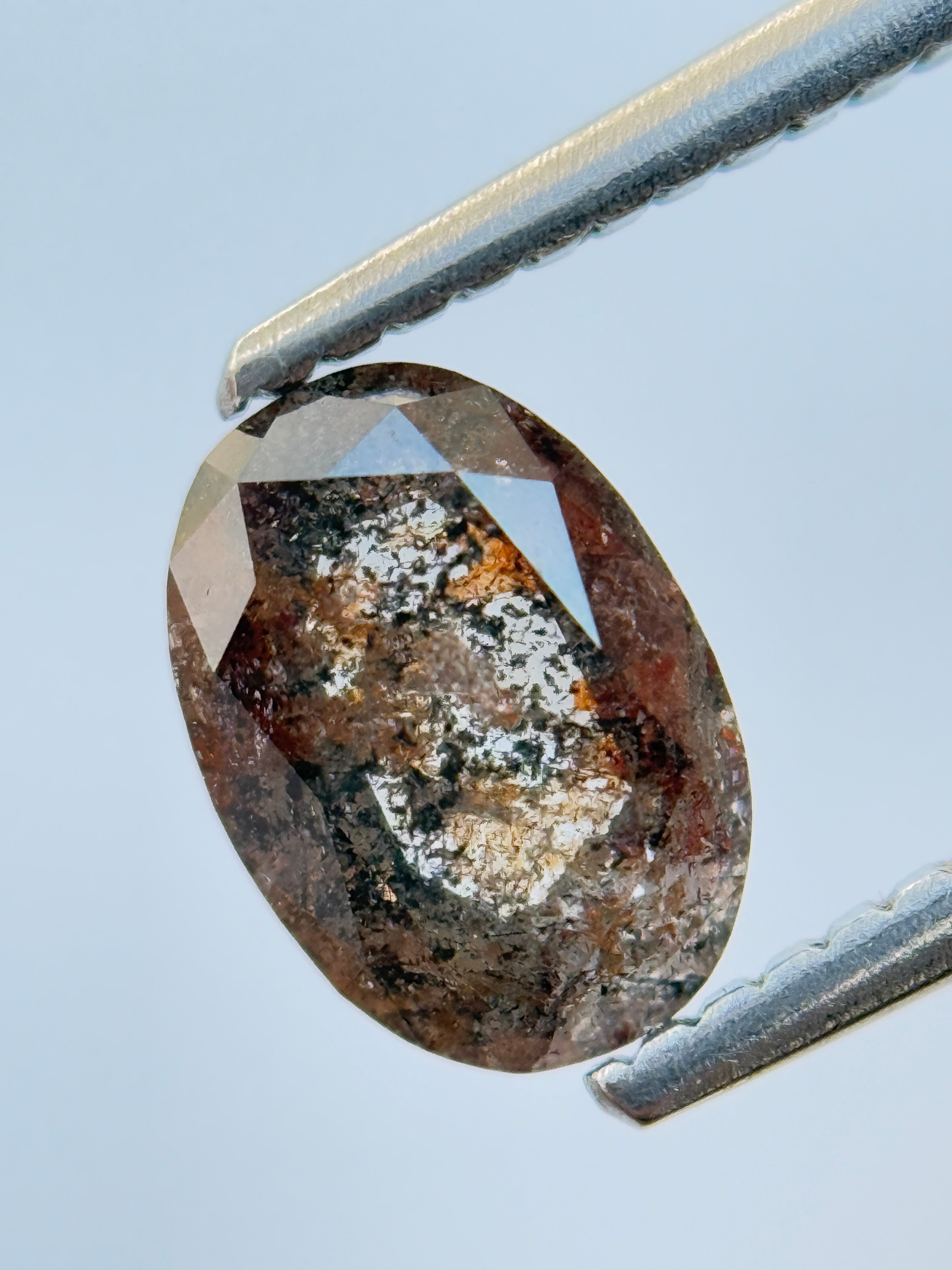 1.02 Ct Oval Rose Cut Grey Natural Salt and Pepper Diamond
