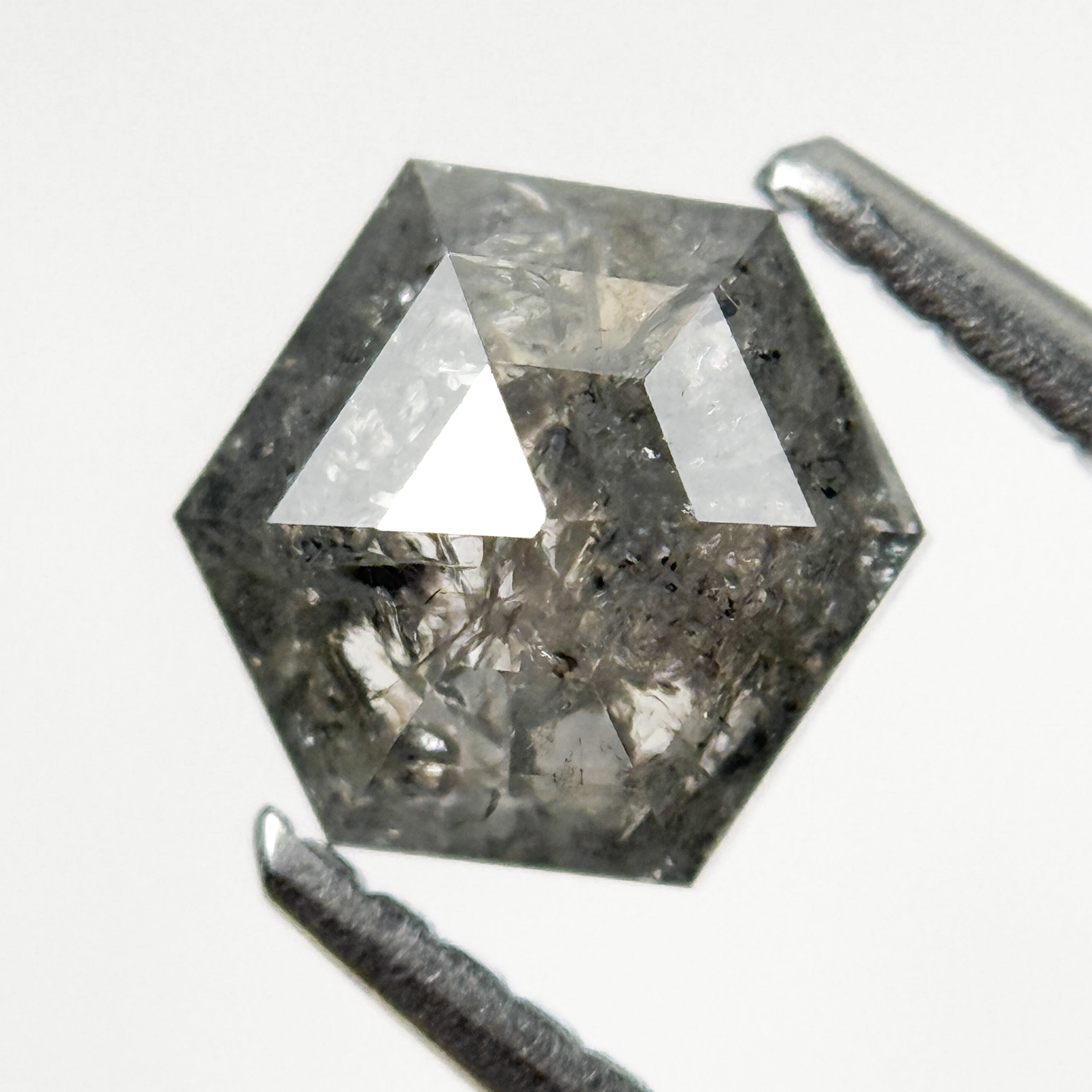 1.24 Ct Hexagon Rose Cut Grey Natural Salt and Pepper Diamond