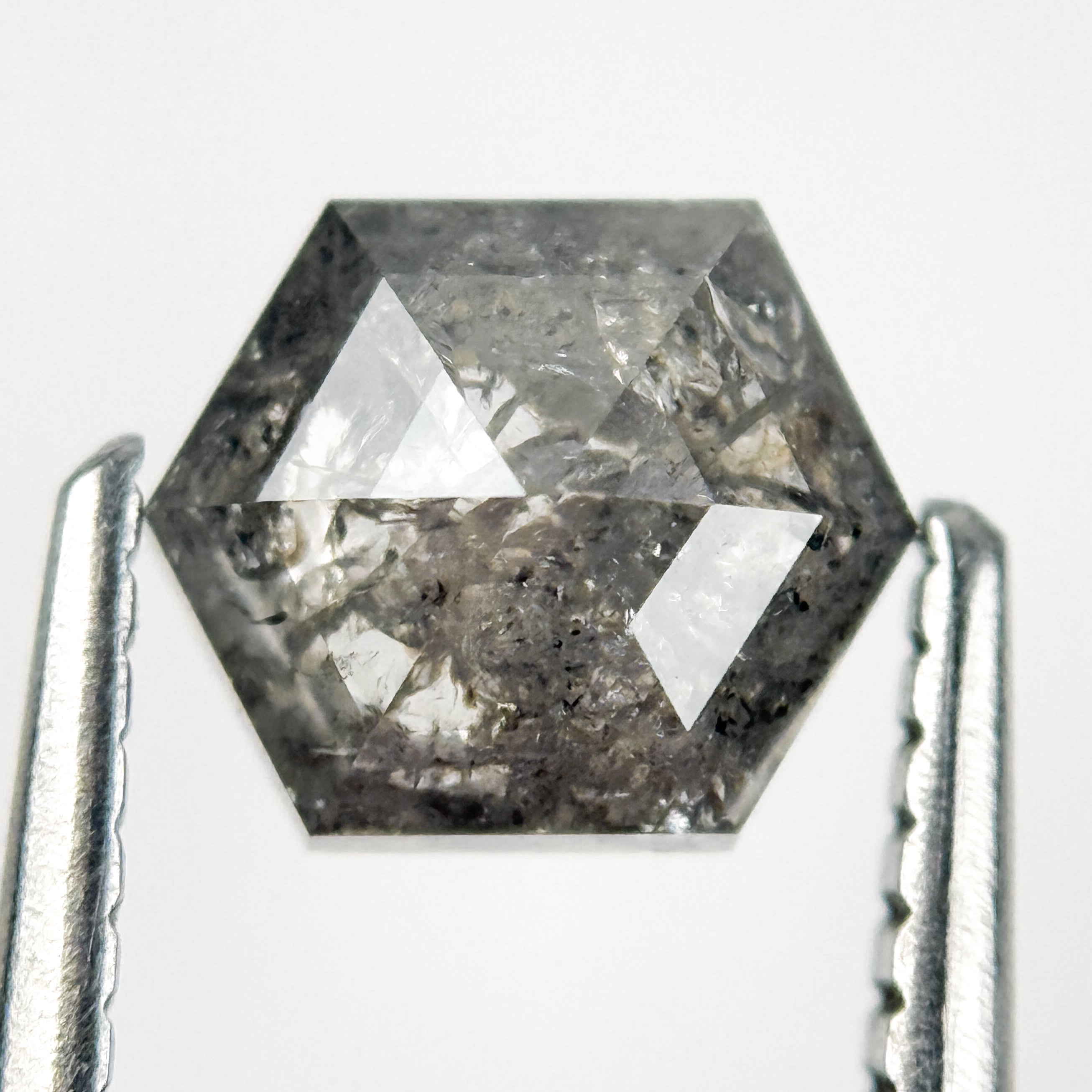 1.24 Ct Hexagon Rose Cut Grey Natural Salt and Pepper Diamond