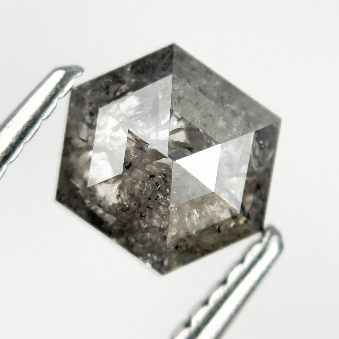 1.24 Ct Hexagon Rose Cut Grey Natural Salt and Pepper Diamond
